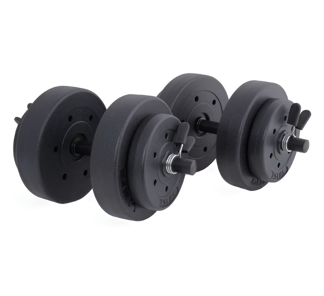 40 lb Adjustable Vinyl Dumbbell Set – Two Steel Bars with Weight Plates & Collars