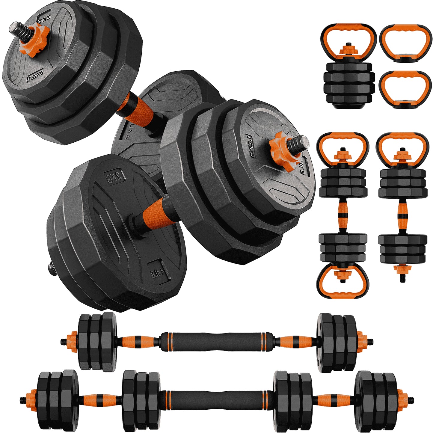 44Lb 4-In-1 Adjustable Dumbbells Set Free Weight Set with Connector Used as Barbell, Kettlebells, Push up Stand, Fitness Exercises for Home Gym Suitable Men/Women