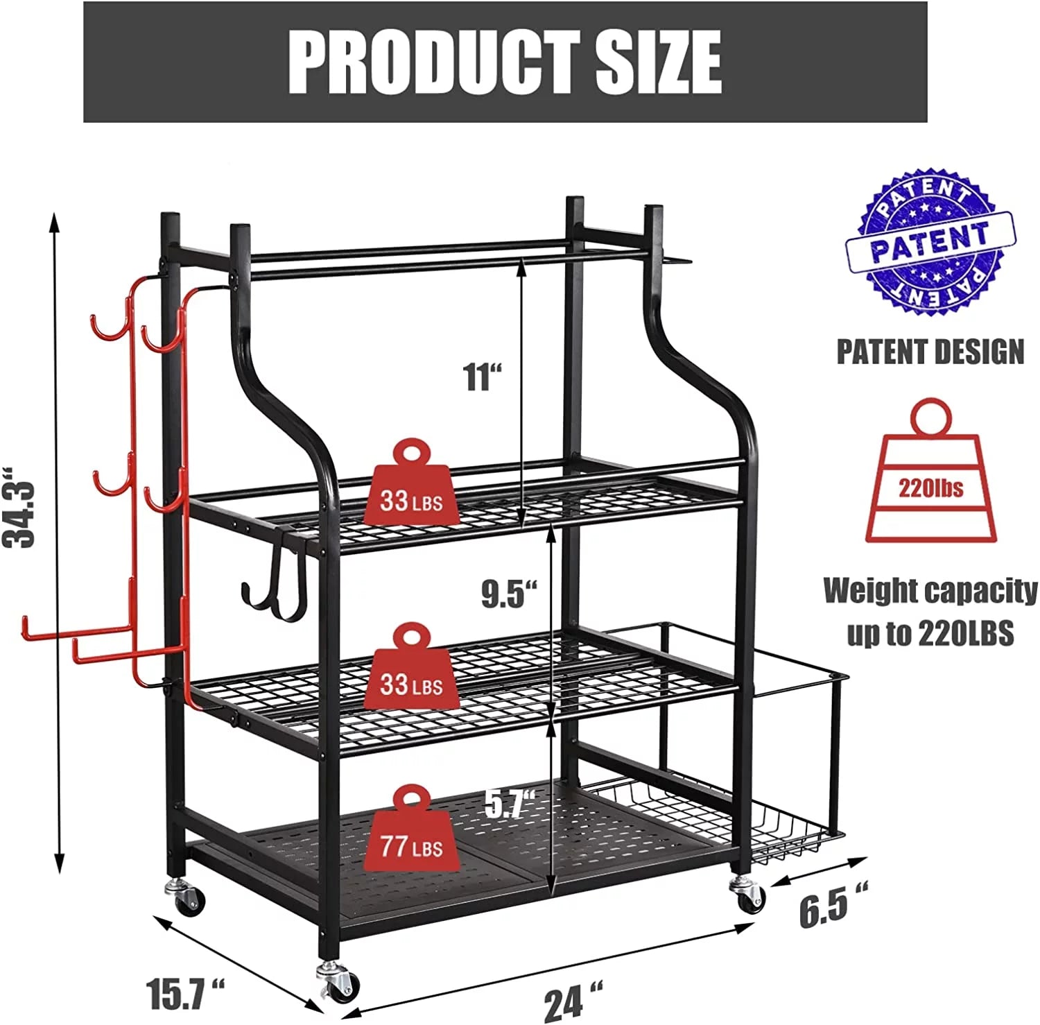 Yoga Mat Storage Racks,Home Gym Storage Rack for Dumbbells Kettlebells Foam Roller, Yoga Strap and Resistance Bands, Workout Equipment Storage Organizer with Hooks and Wheels