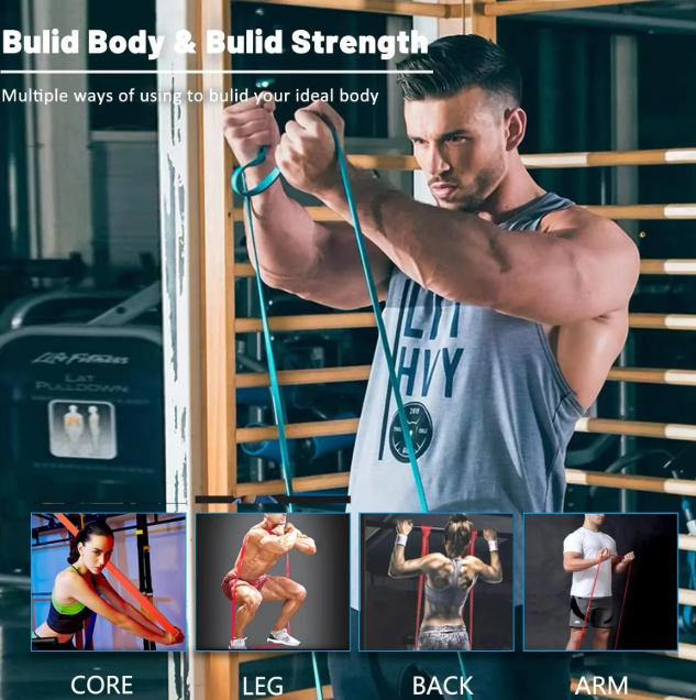 Resistance Bands Set of 4 - Natural Latex Pull Up Bands for Strength Training & Fitness