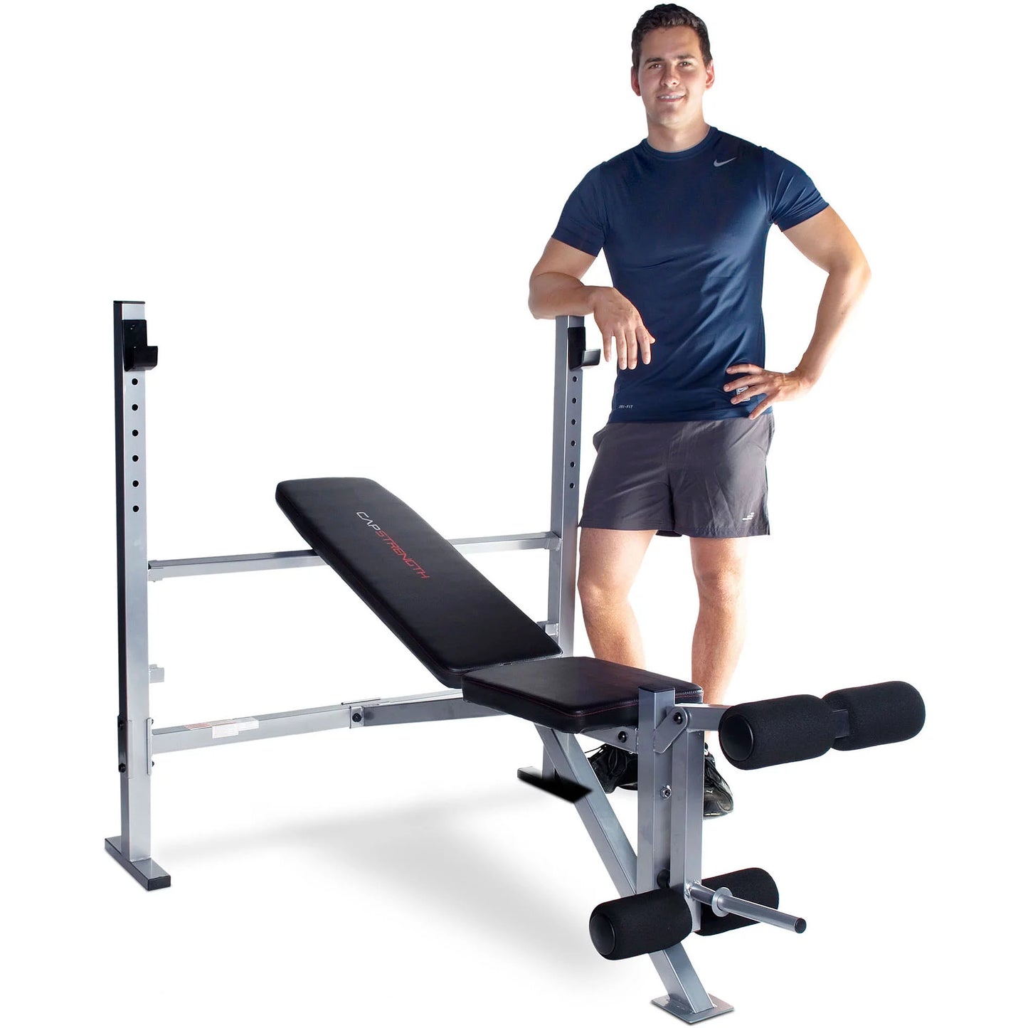 Strength Deluxe Mid-Width Weight Bench with Leg Attachment (500Lb acity), Black and Gray