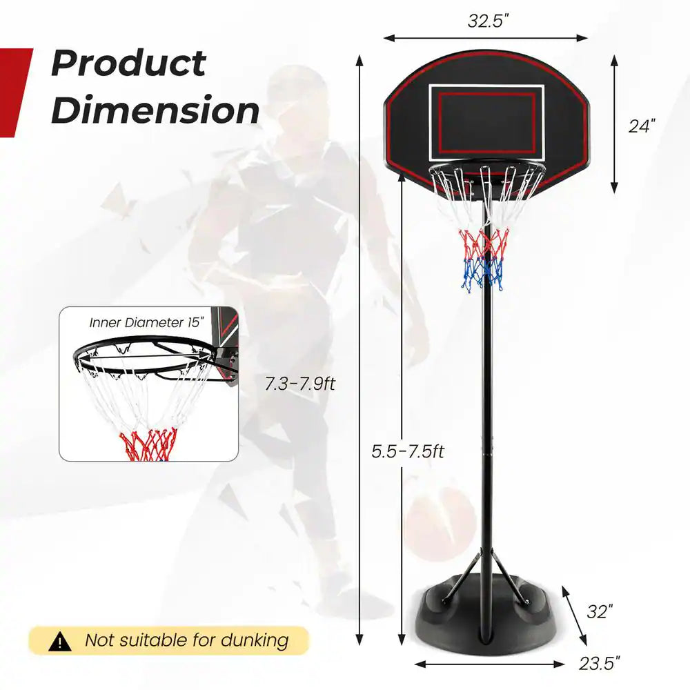5.5 Ft. X 7.5 Ft. Adjustable Portable Basketball Goal System with Shatterproof Backboard