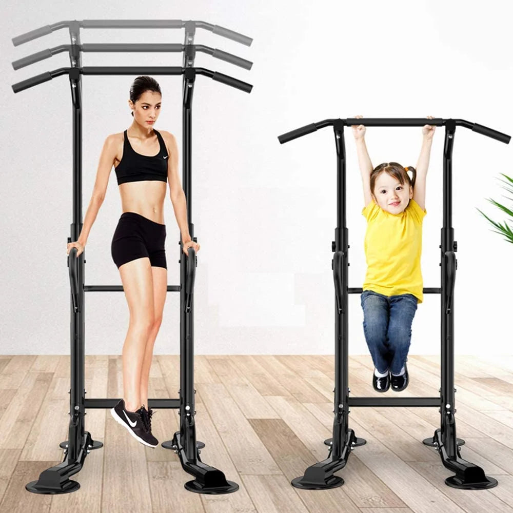 Power Tower Dip Station, Adjustable Height Pull up Bar Stand Power Rack Multi-Function Strength Training Equipment for Fitness Home Workout, Black