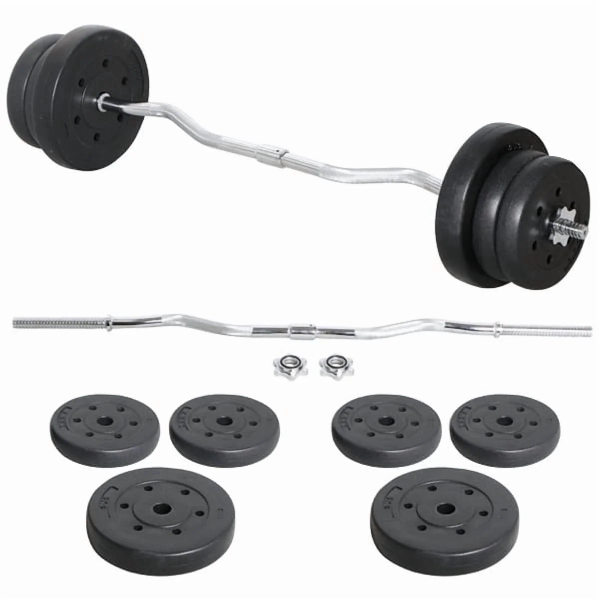 55 Lb Olympic Barbell Weight Set for Gym Lifting Exercise Workout, Black