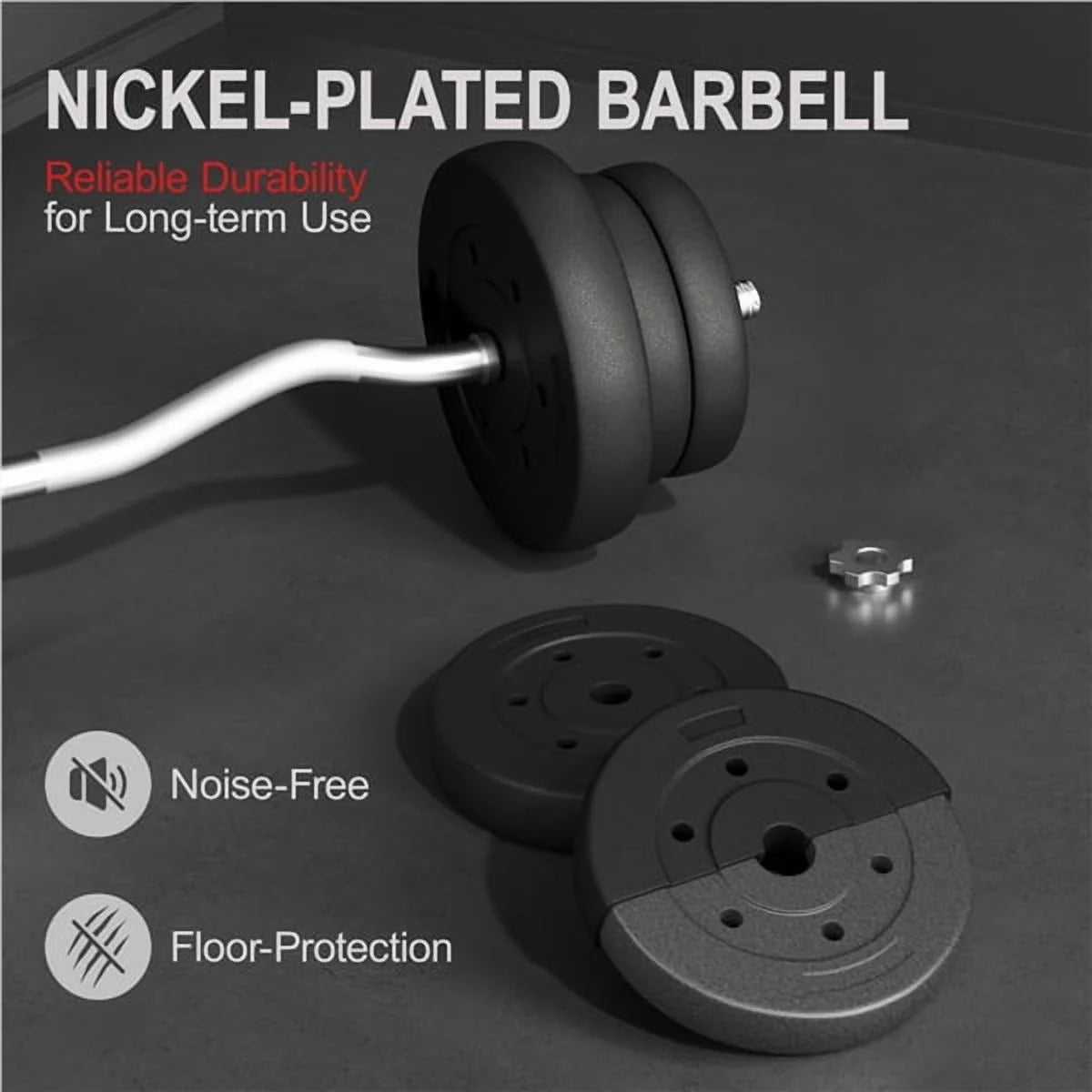 55 Lb Olympic Barbell Weight Set for Gym Lifting Exercise Workout, Black