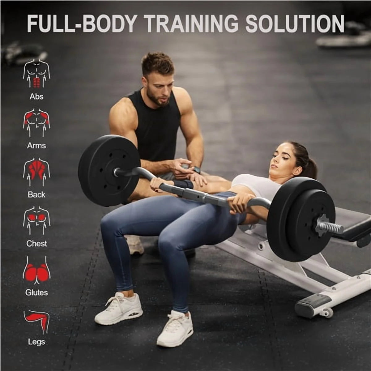 55 Lb Olympic Barbell Weight Set for Gym Lifting Exercise Workout, Black