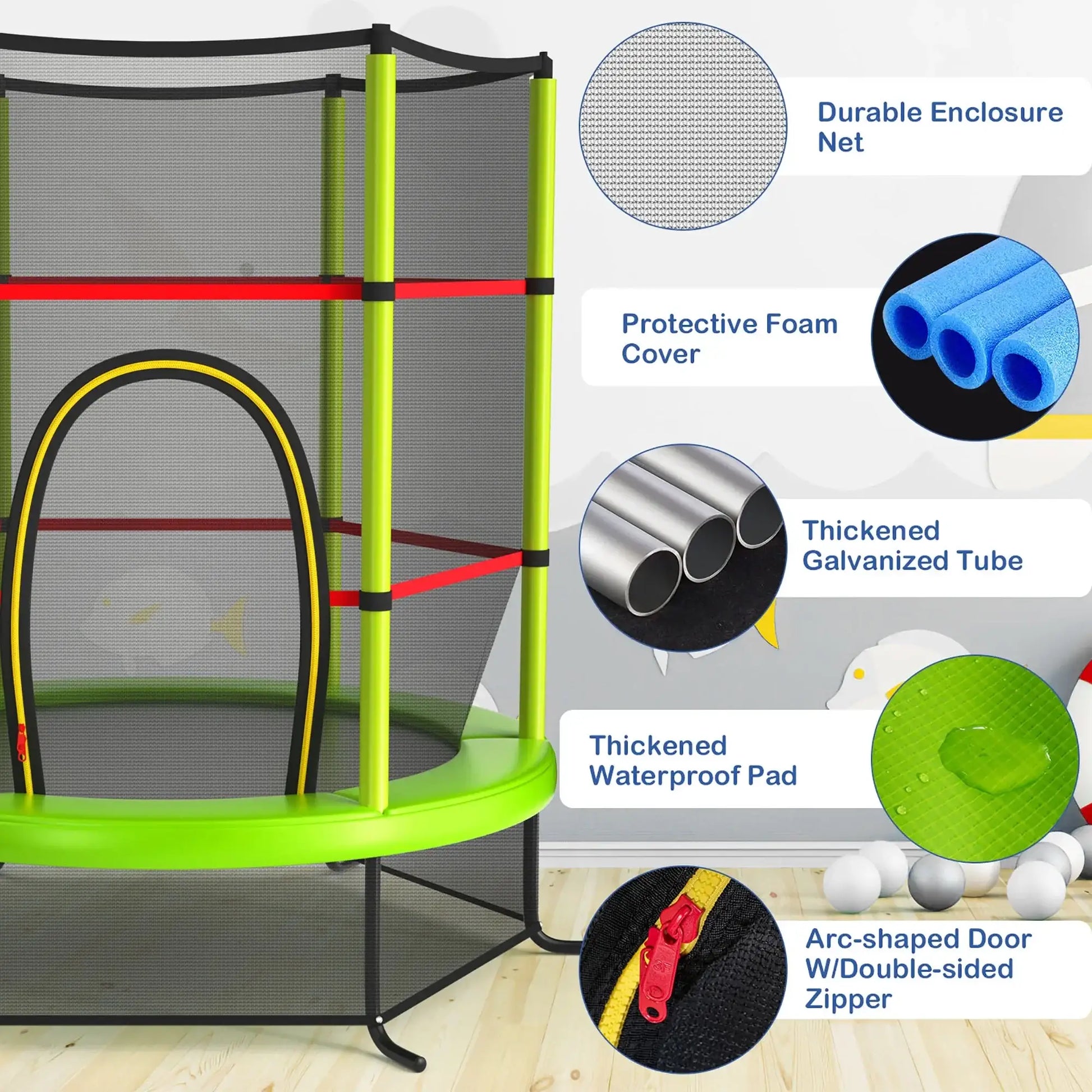 55 inch Kids Trampoline with Safety Enclosure Net