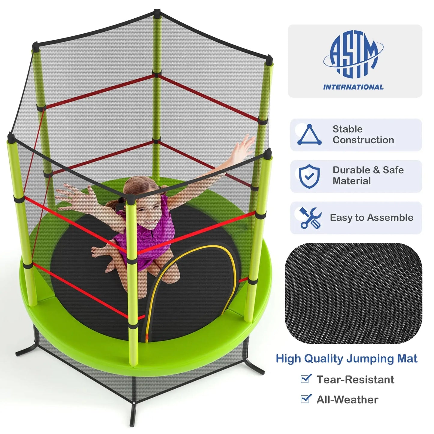 55 inch Kids Trampoline with Safety Enclosure Net