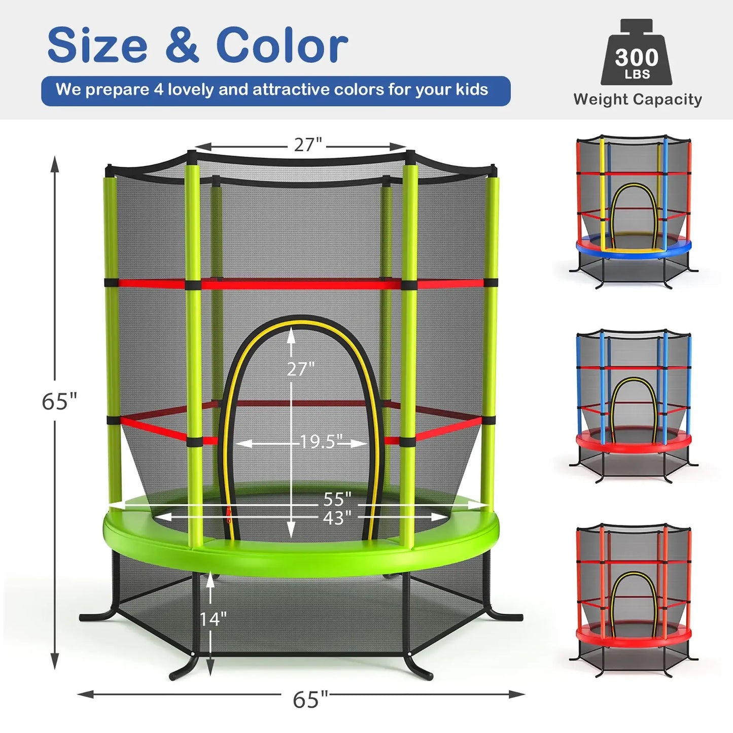 55 inch Kids Trampoline with Safety Enclosure Net