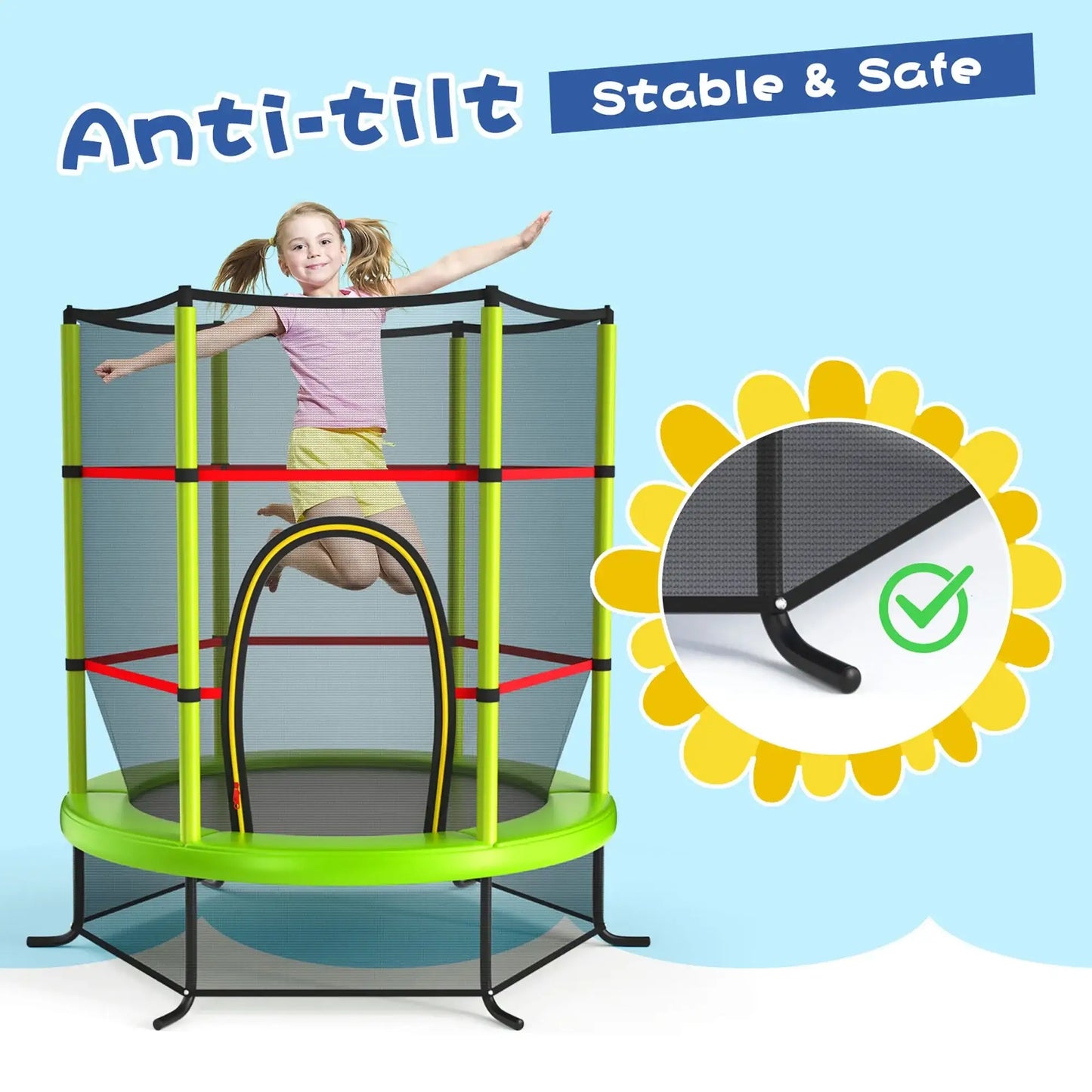 55 inch Kids Trampoline with Safety Enclosure Net