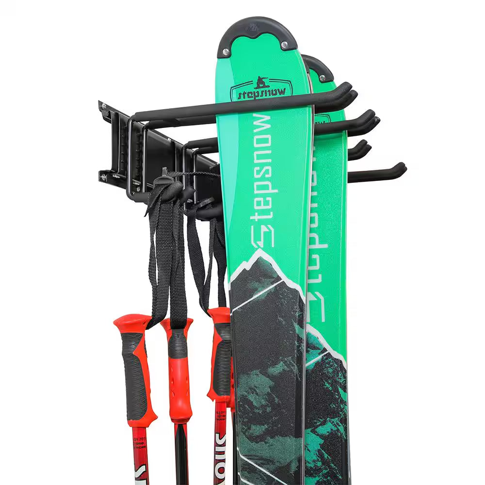 Ski Rack, Ski Wall Mount Holds 4 Pairs of Skis and Skiing Poles or Snowboard