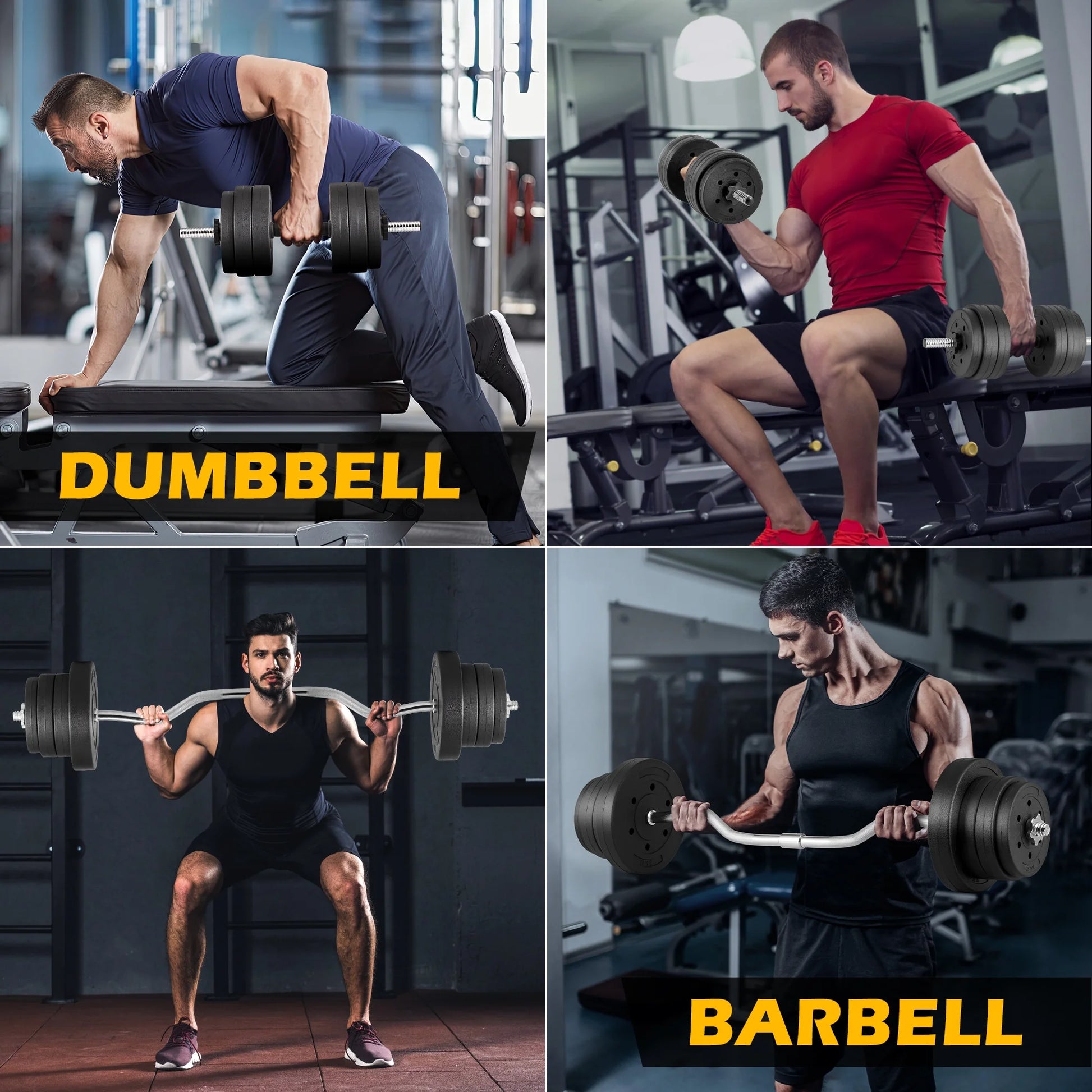 66LB 2 in 1 Adjustable Dumbbell Set with Connecting Rod, Lifting Dumbbells Plate Used as Barbell for Whole Body Workouts, Black