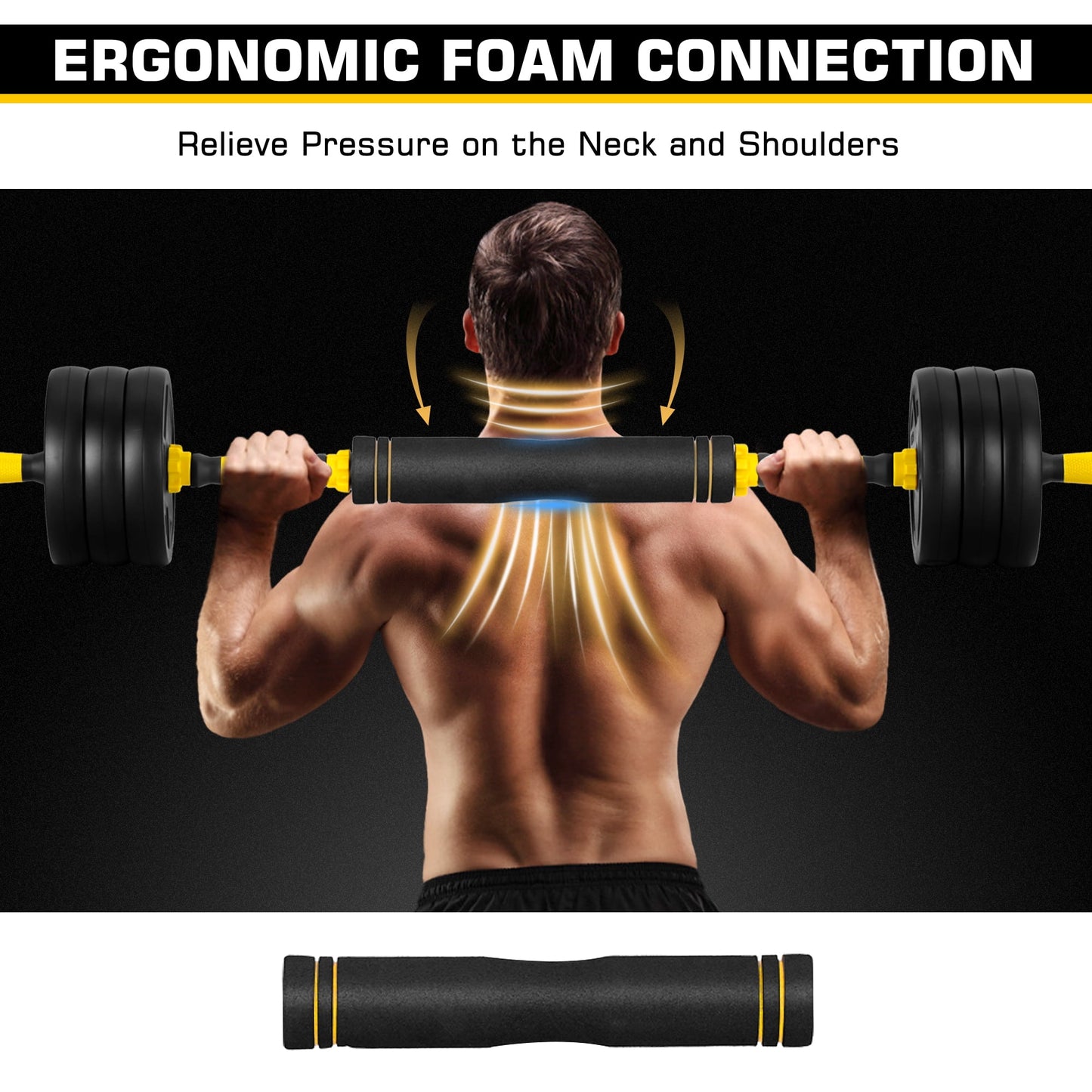 66 Lbs Adjustable Weight Dumbbell Barbell Set, 4-In-1 Free Weight Combination with Curved Bar Connector for Women Men Workout Fitness, Yellow