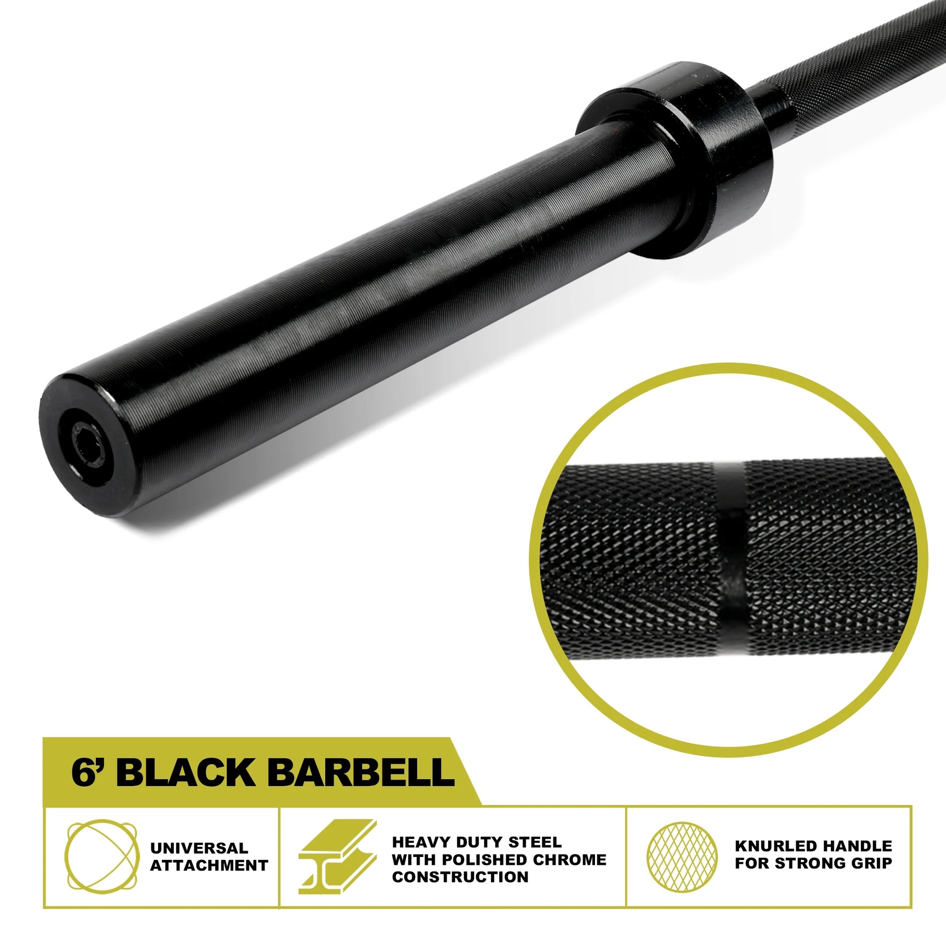 6 Ft Barbell Bar, Olympic Weightlifting Bar, 2 Inch Rotating Sleeves, 800-Pound Capacity