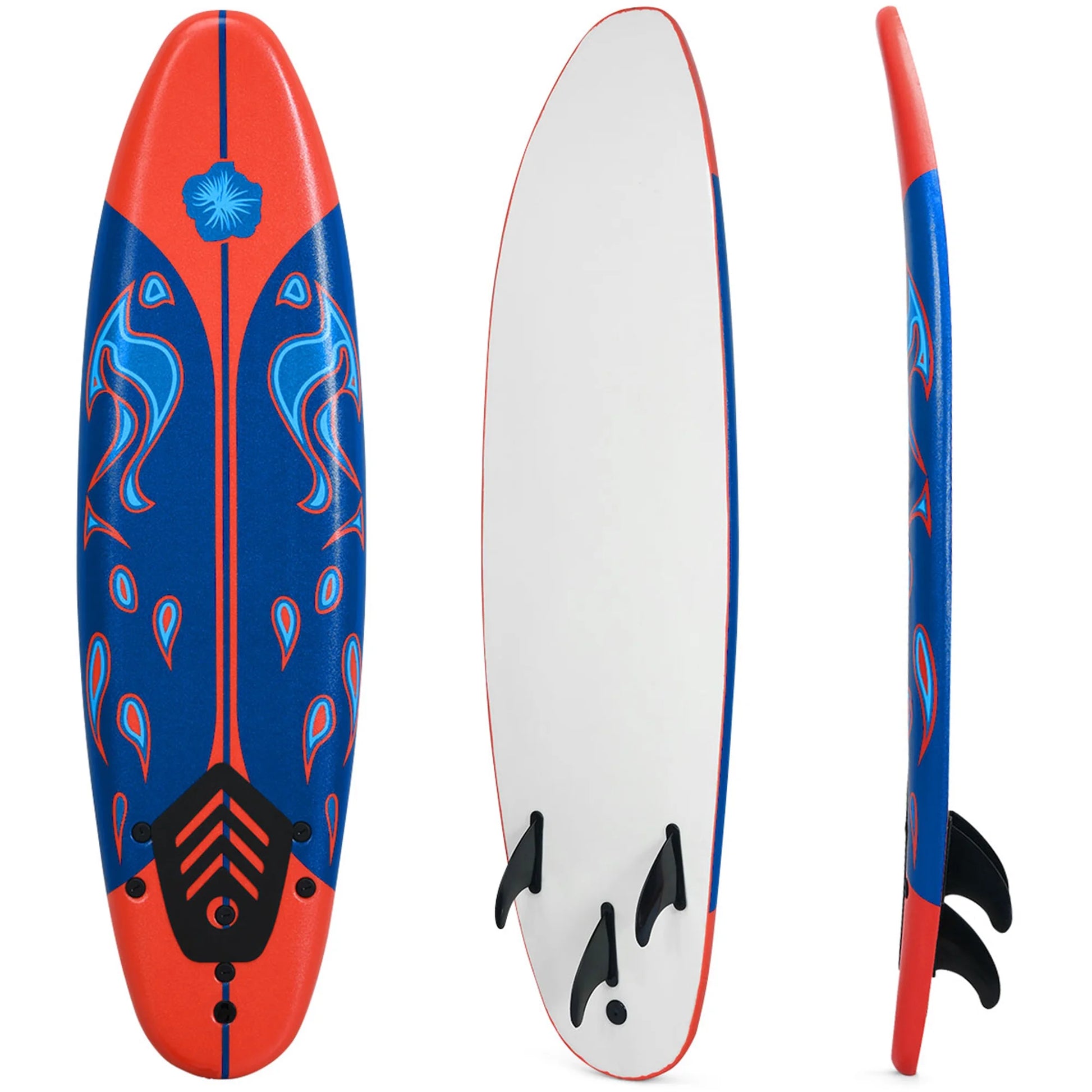 6Ft Surfing Body Board W/ 3 Removable Fins Safety Leash White