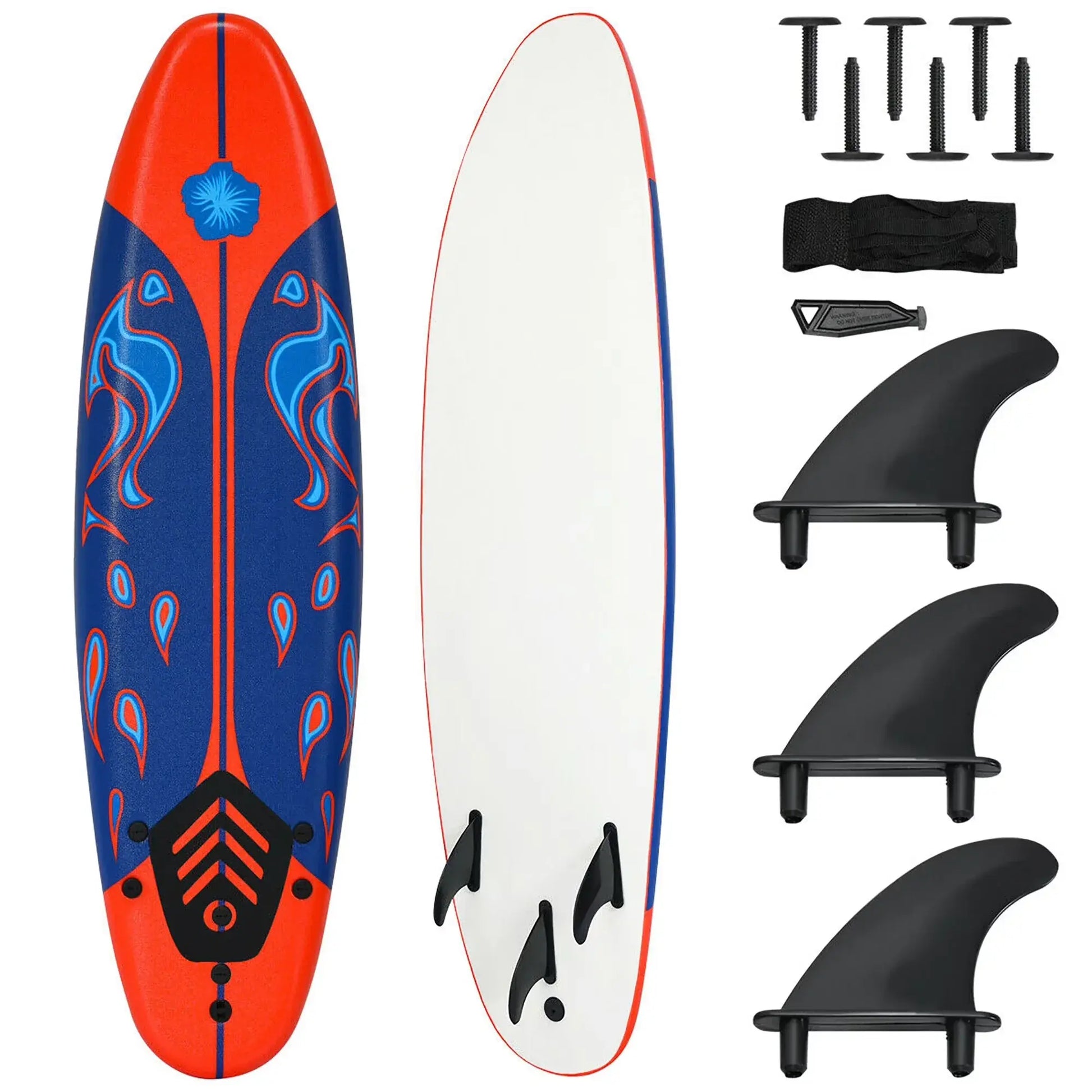 6 Ft Foam Surfboard with 3 Fins and Leash