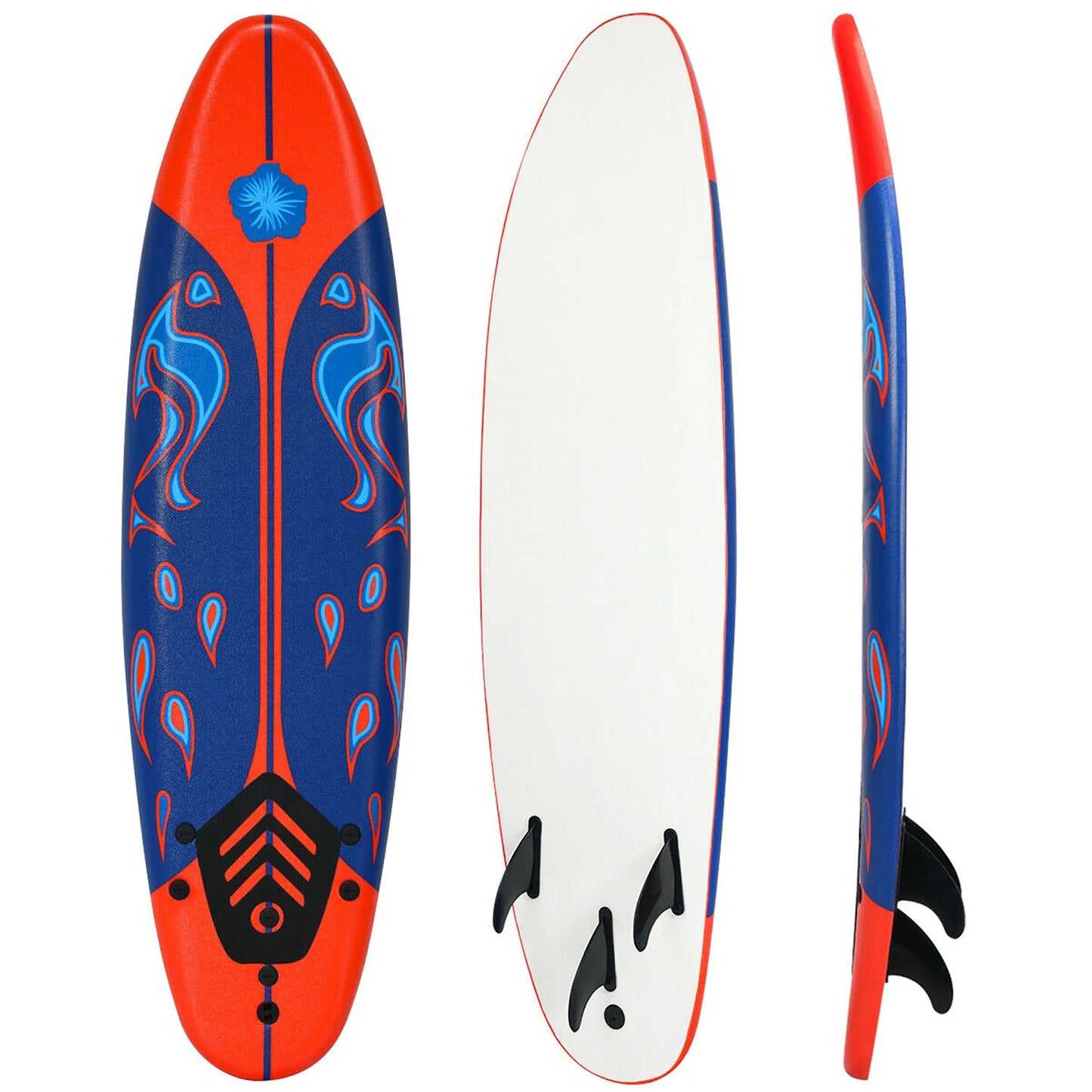6' Surfboard Foamie Body Surfing Board W/3 Fins & Leash for Kids Adults Red