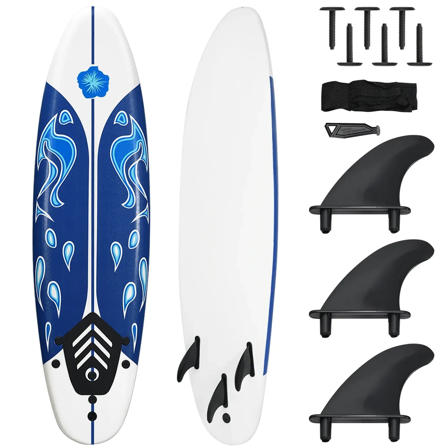 6 Ft Foam Surfboard with 3 Fins and Leash