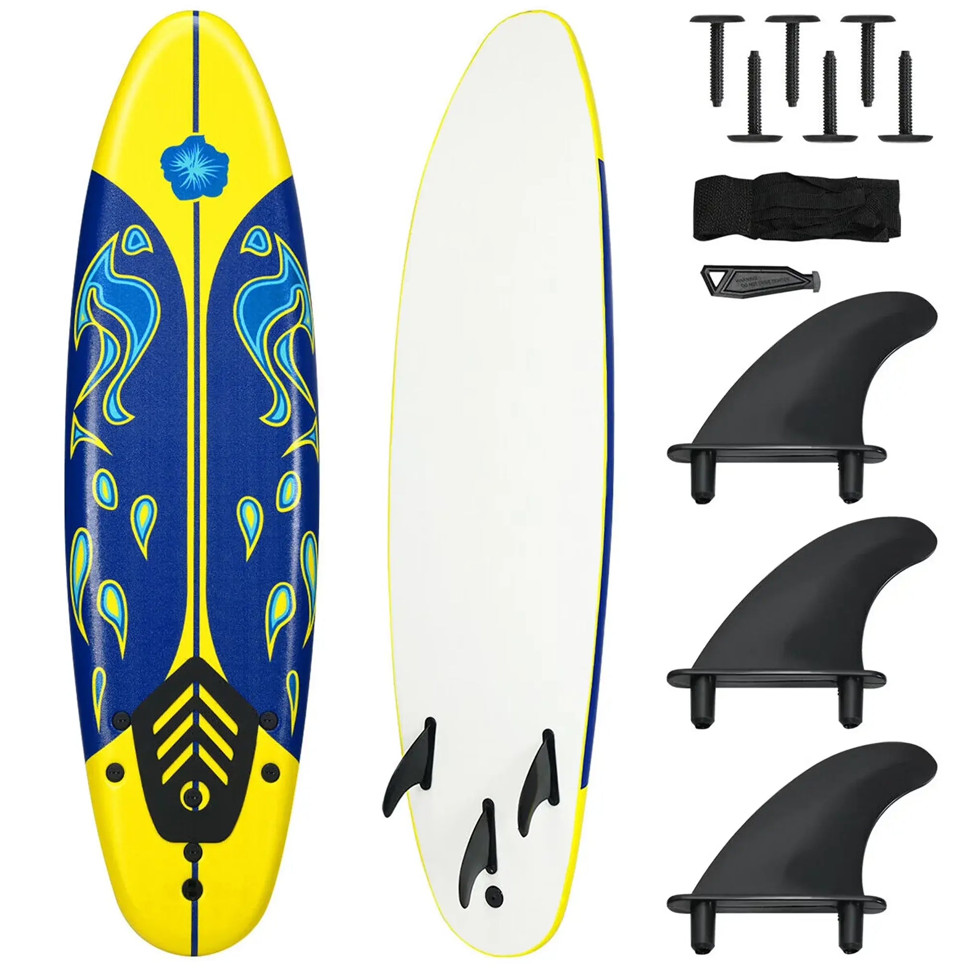 6 Ft Foam Surfboard with 3 Fins and Leash