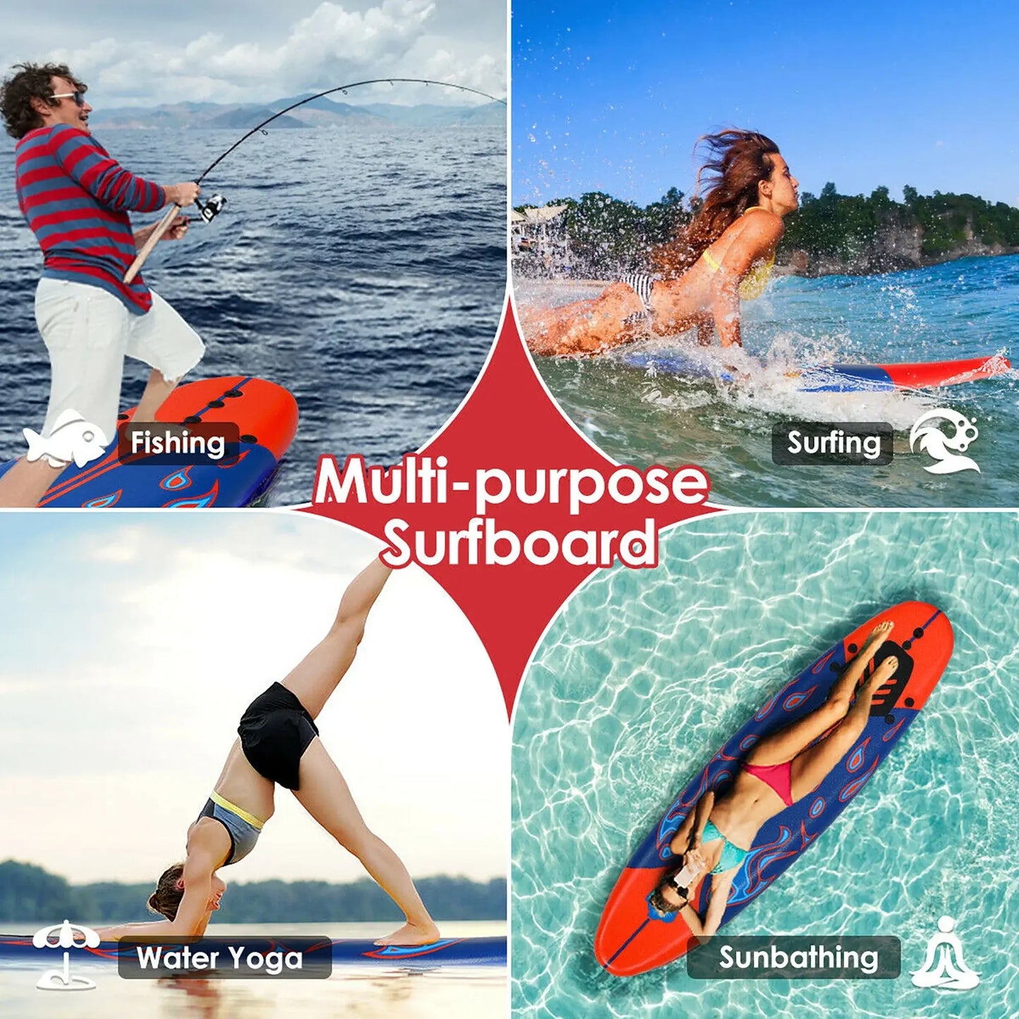 6 Ft Foam Surfboard with 3 Fins and Leash