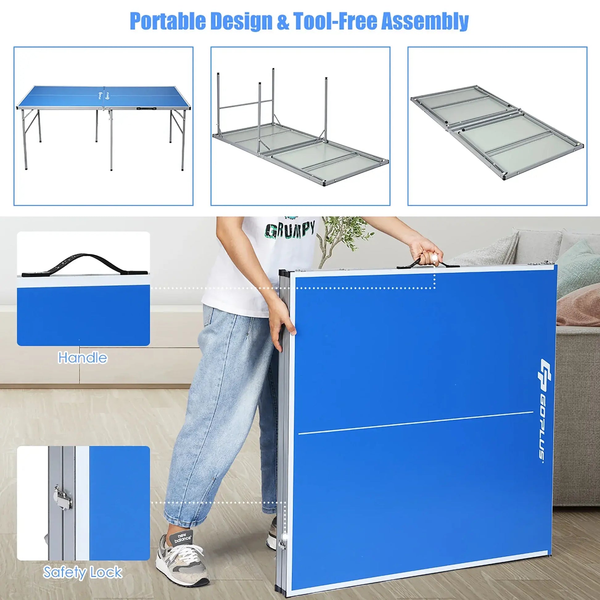 6ft Portable Folding Ping Pong Table with Net & Paddles
