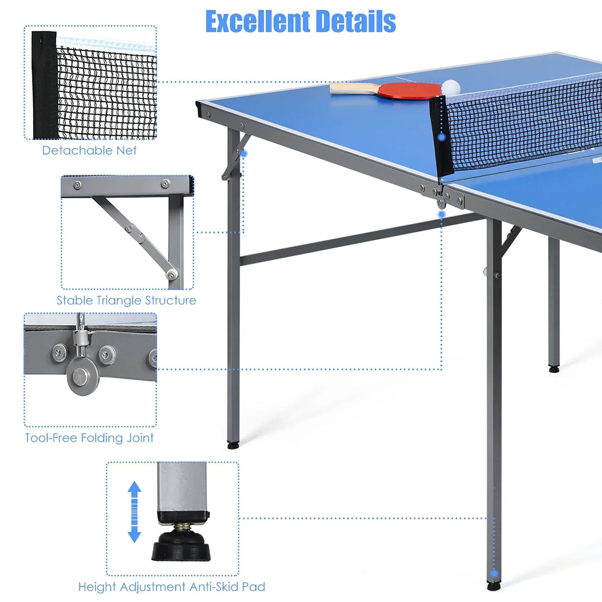 6ft Portable Folding Ping Pong Table with Net & Paddles