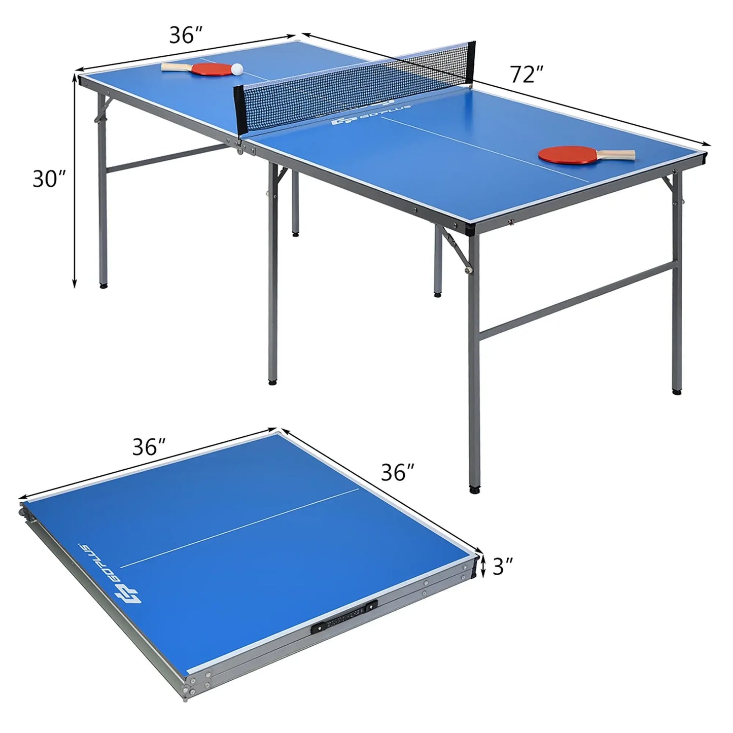 6ft Portable Folding Ping Pong Table with Net & Paddles