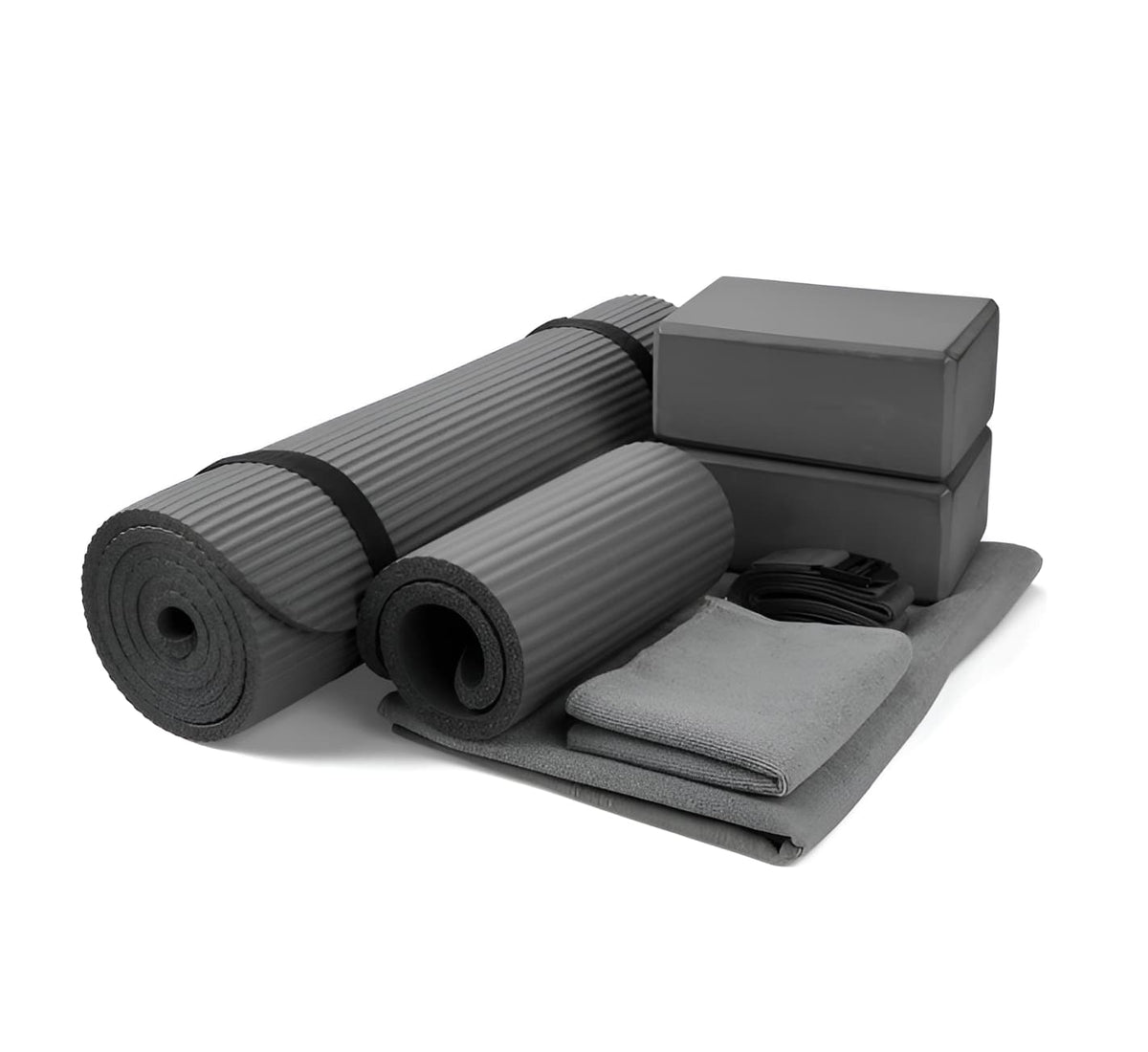 7-Piece Yoga Set with Extra Thick Mat, 2 Blocks, Strap, Towels & Knee Pad