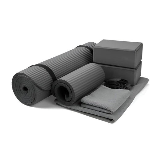 7-Piece Yoga Set with Extra Thick Mat, 2 Blocks, Strap, Towels & Knee Pad