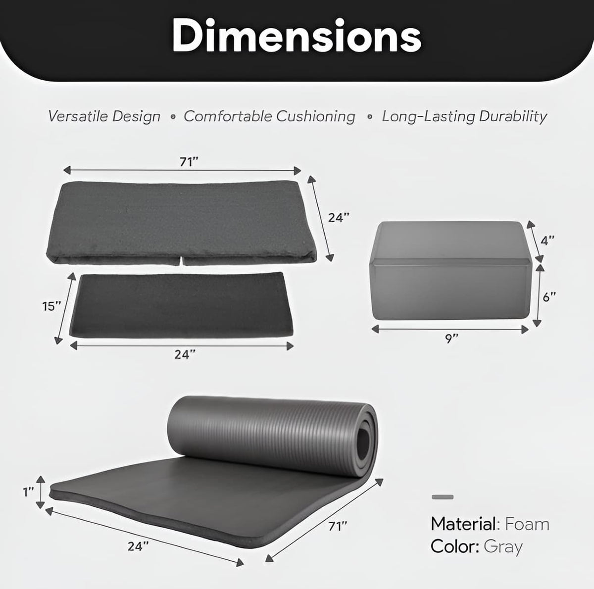 7-Piece Yoga Set with Extra Thick Mat, 2 Blocks, Strap, Towels & Knee Pad
