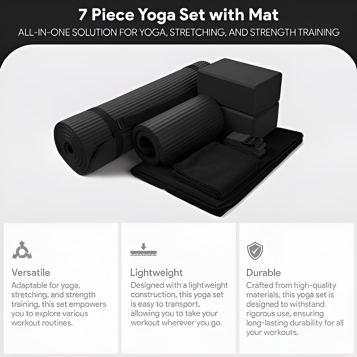 7-Piece Yoga Set with Extra Thick Mat, Blocks, Towels & Knee Pad