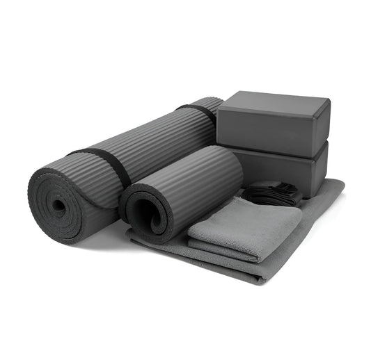 7-Piece Yoga Set with Extra Thick Mat, Blocks, Towels & Knee Pad