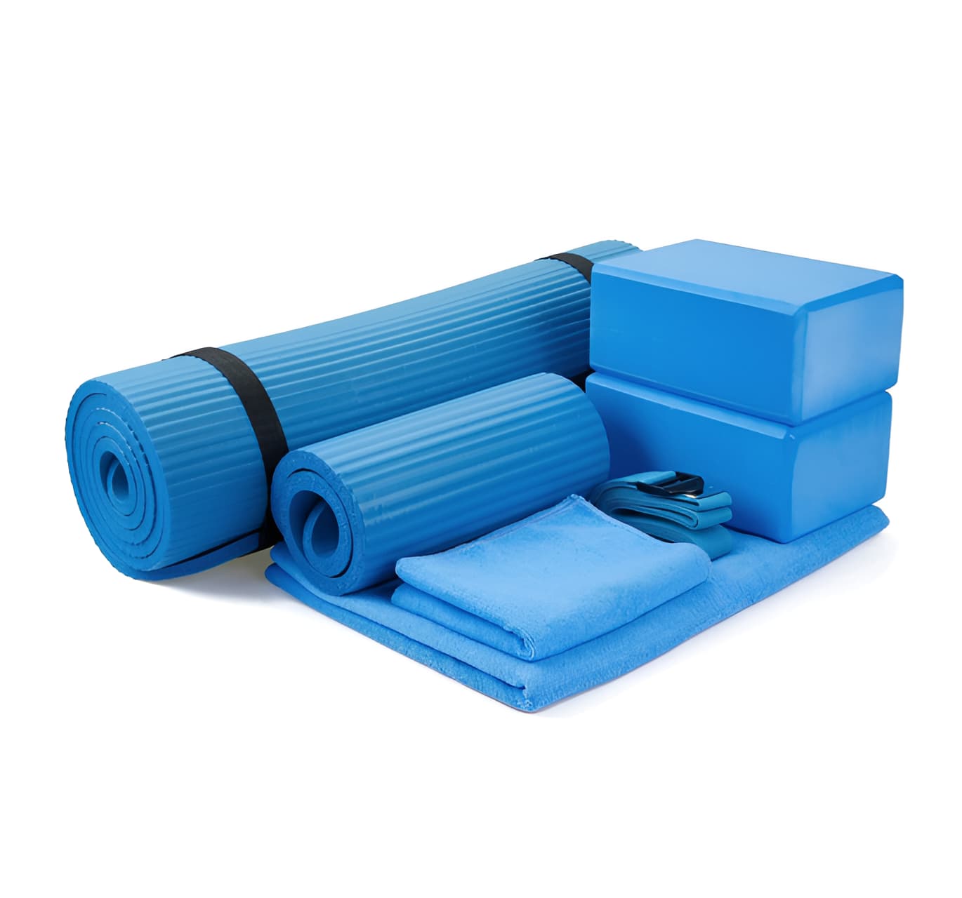 7-Piece Yoga Set with Extra Thick Mat, Blocks, Towels & Knee Pad