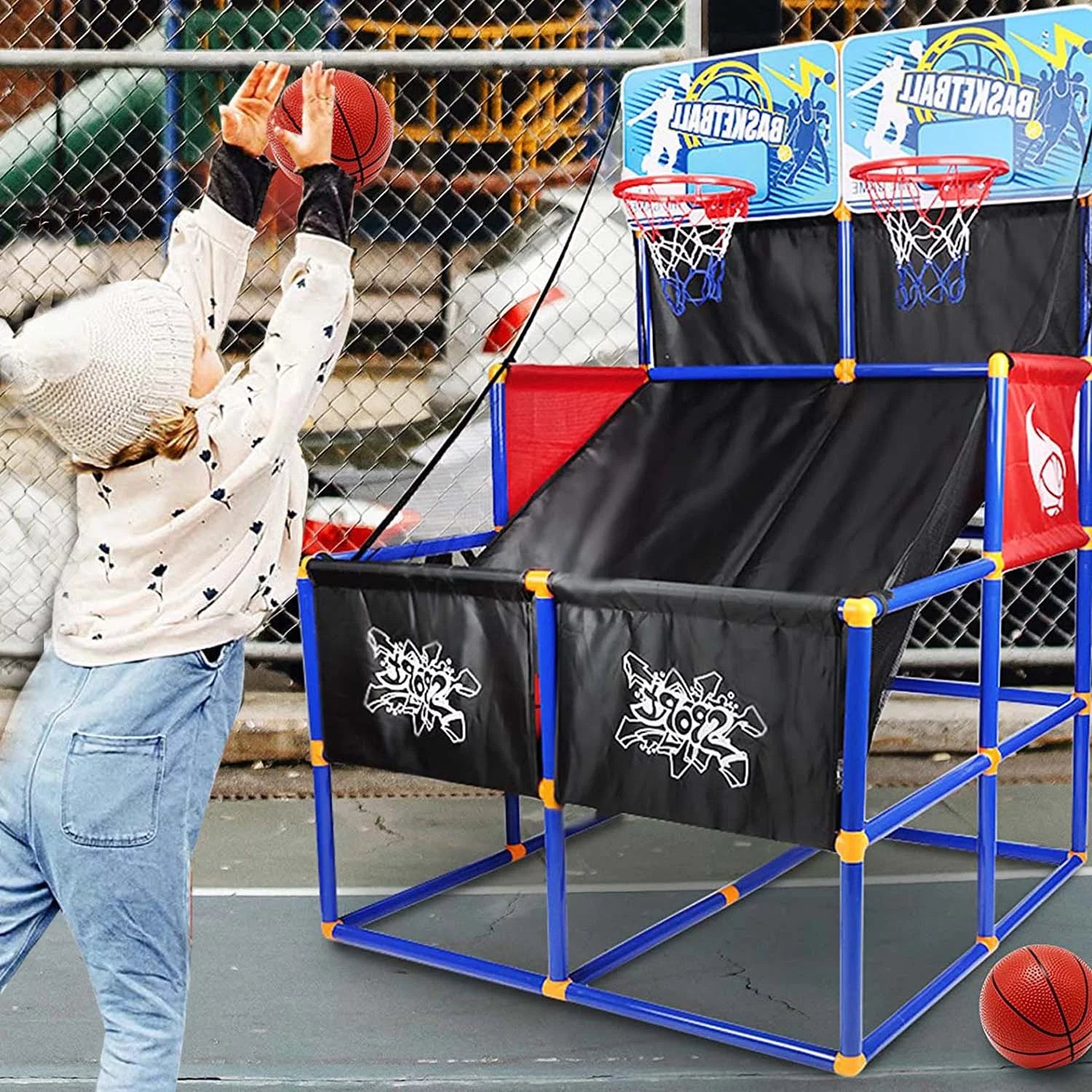 Basketball Goal for Kids, Outdoor Indoor Basketball Hoop Arcade Game with 6 Balls with Pump, Basketball Shooting System for Toddlers and Children, Sports Toys for 3-6 Year Old Boys Girls Gifts, W17910