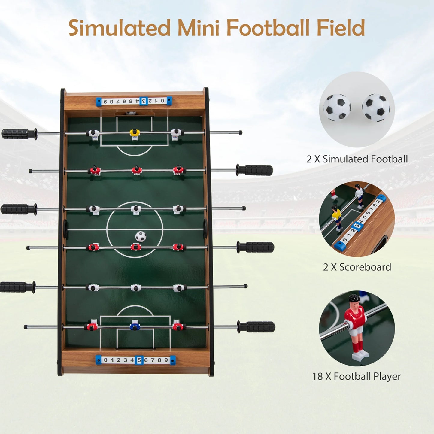 Mini Foosball Table, 27In Soccer Game Table W/ 2 Footballs and Soccer Keepers, Portable Football Game Set for Kids & Adults