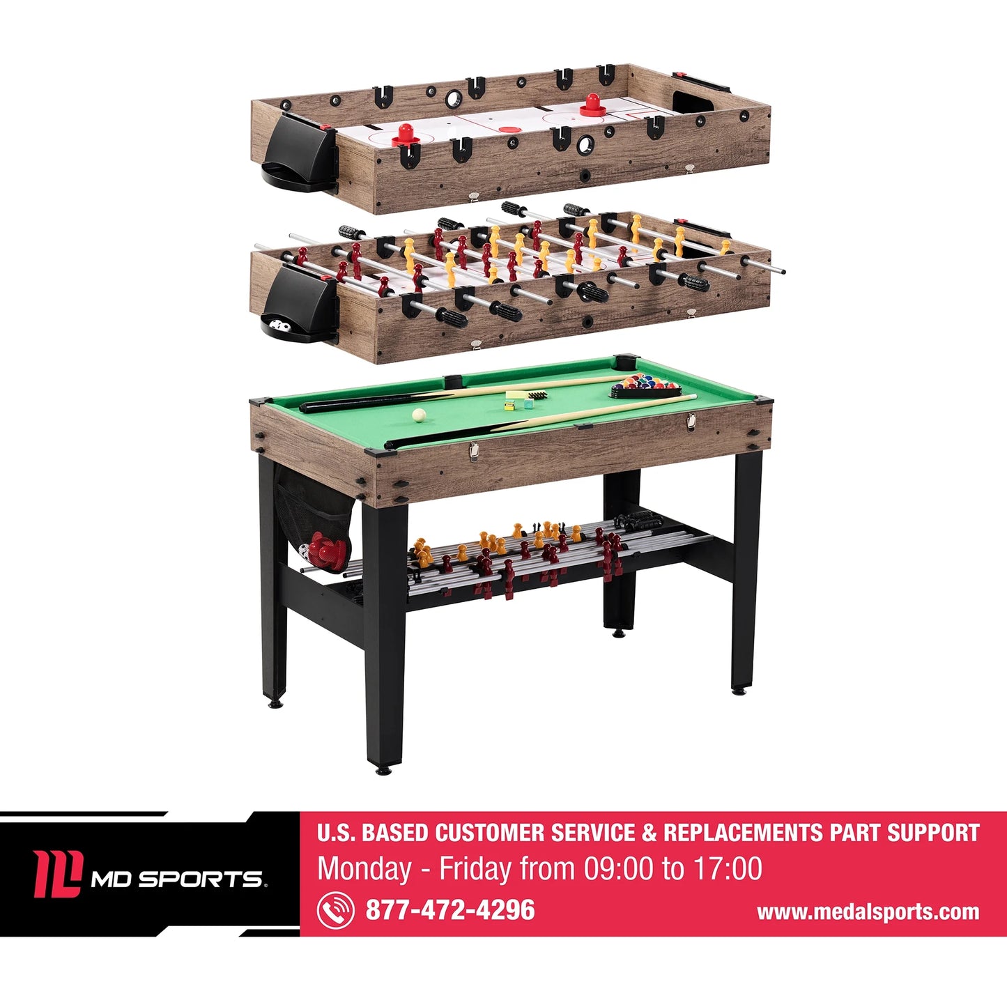 MD Sports 48" Combo Air Powered Hockey, Foosball, and Billiard Game Table