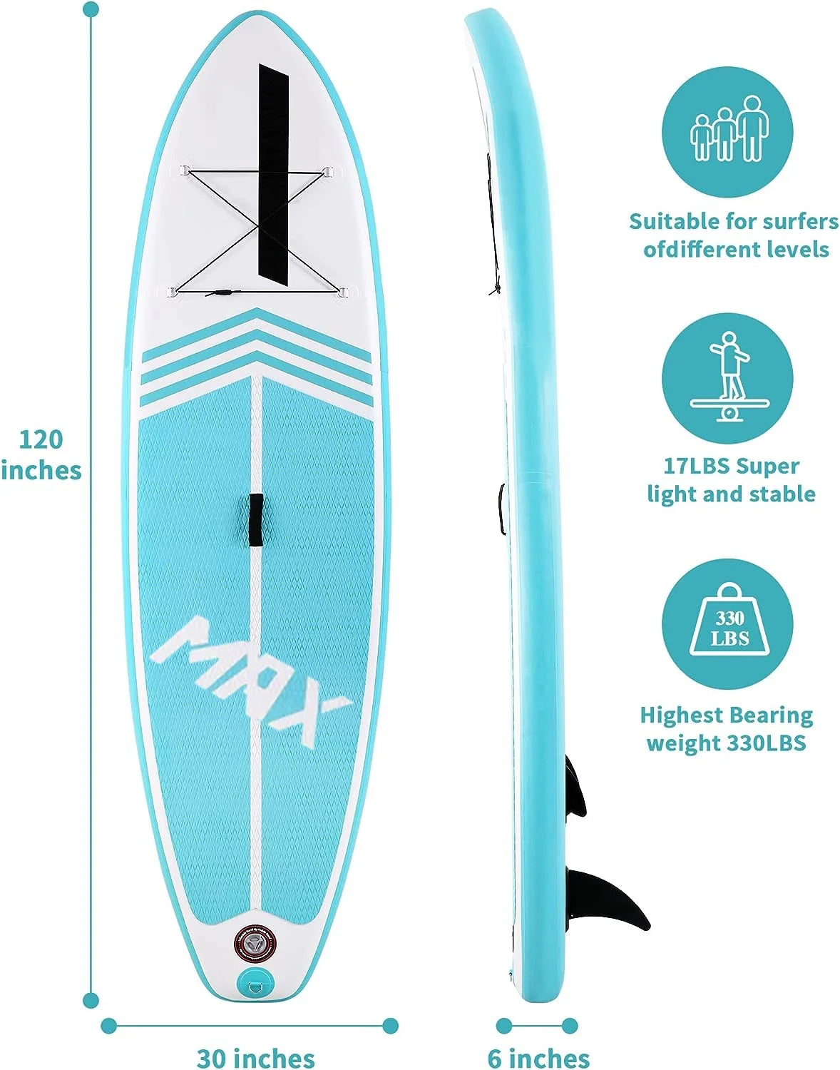 10' Inflatable Stand up Paddle Board 6' Thick SUP Paddle Board with Paddleboard Accessories Triple Action Pump Fishing Green