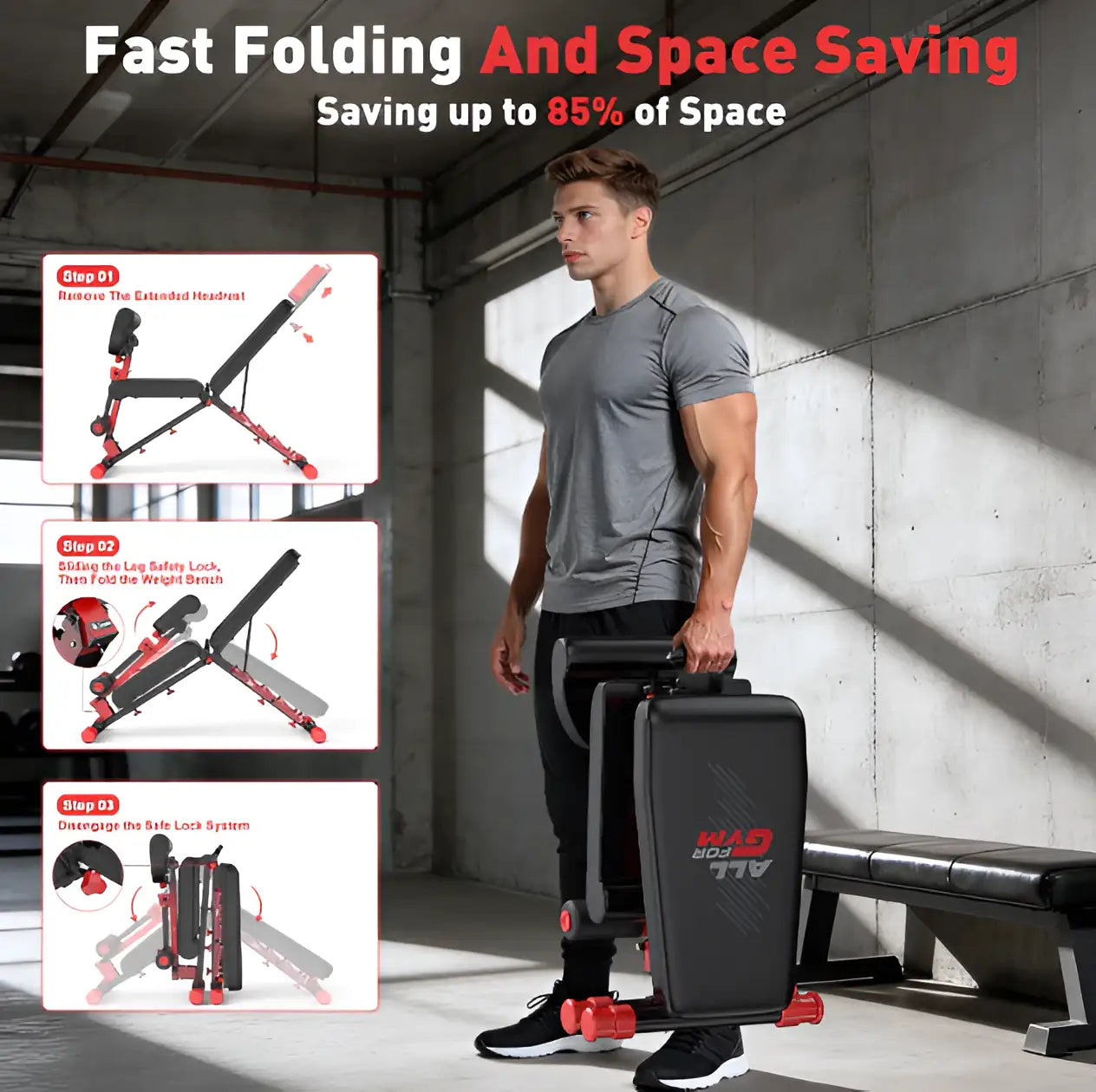 880LB Foldable Weight Bench - 8 Position Adjustable