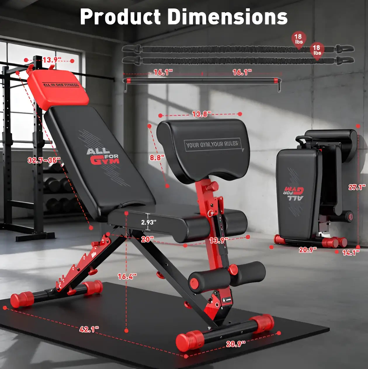 880LB Foldable Weight Bench - 8 Position Adjustable
