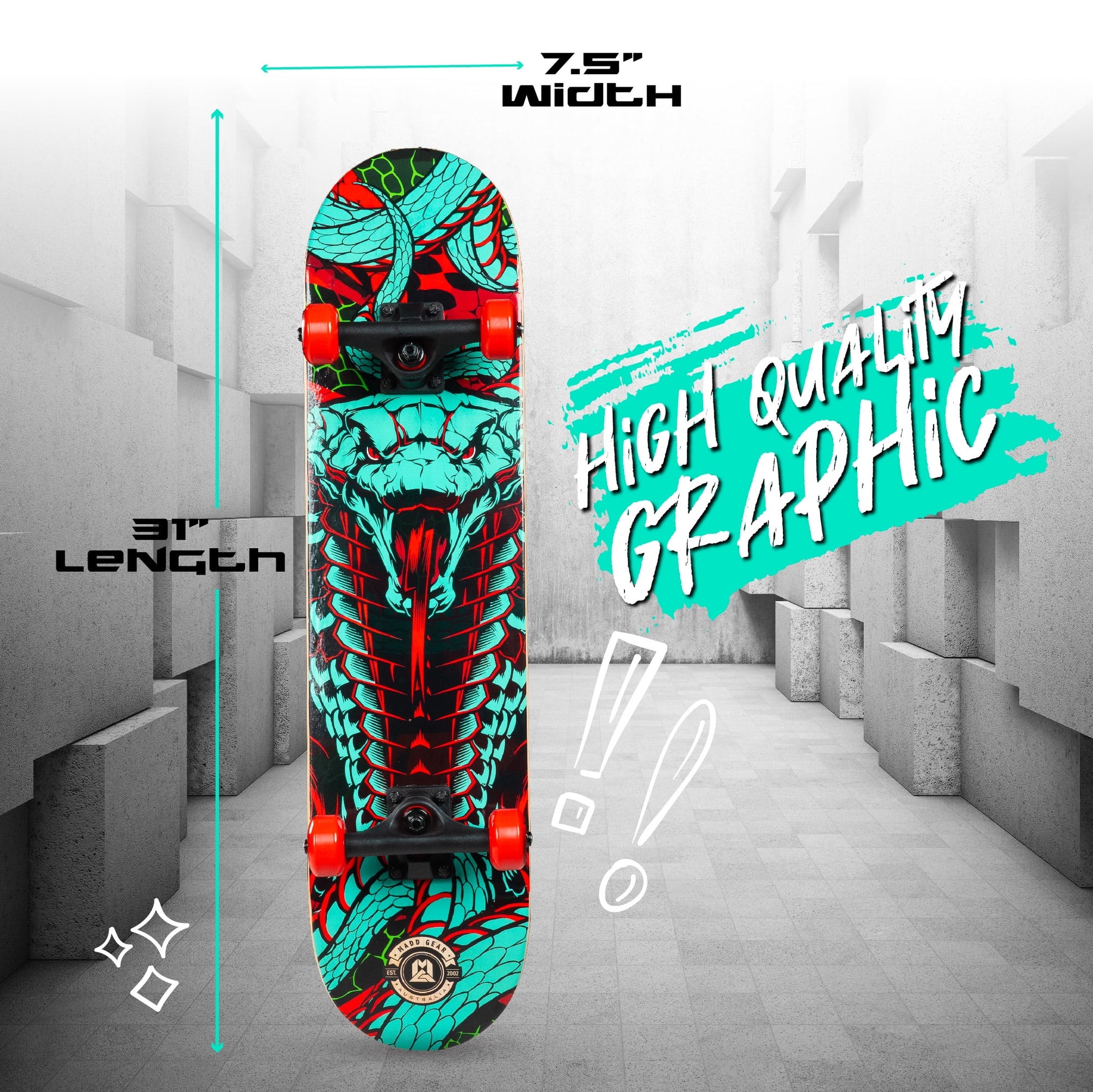 31" Long by 7" Wide Double Kicktail Beginner Complete Skateboard with Maple Deck