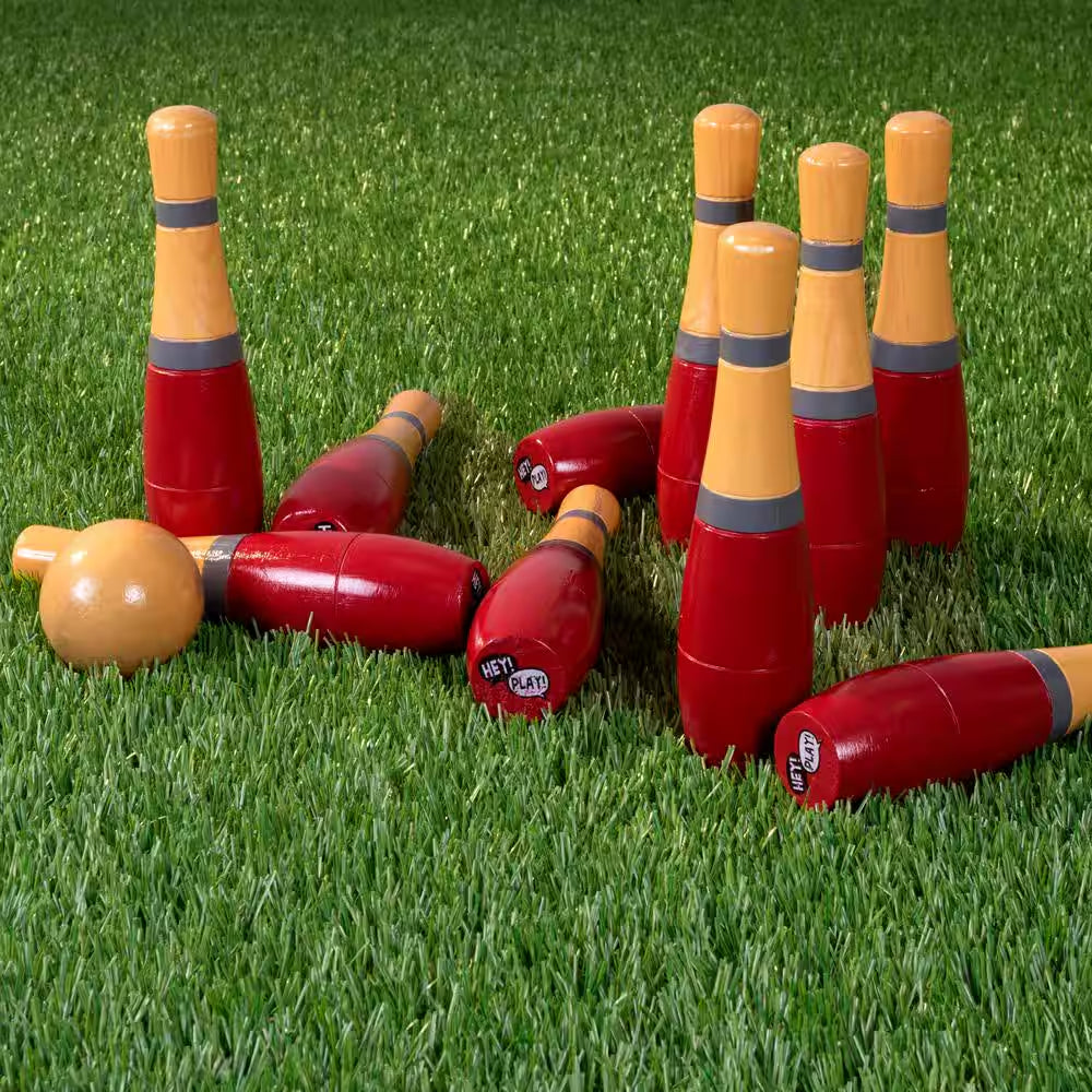 8 In. Wooden Red and Grey Bowling Lawn Game