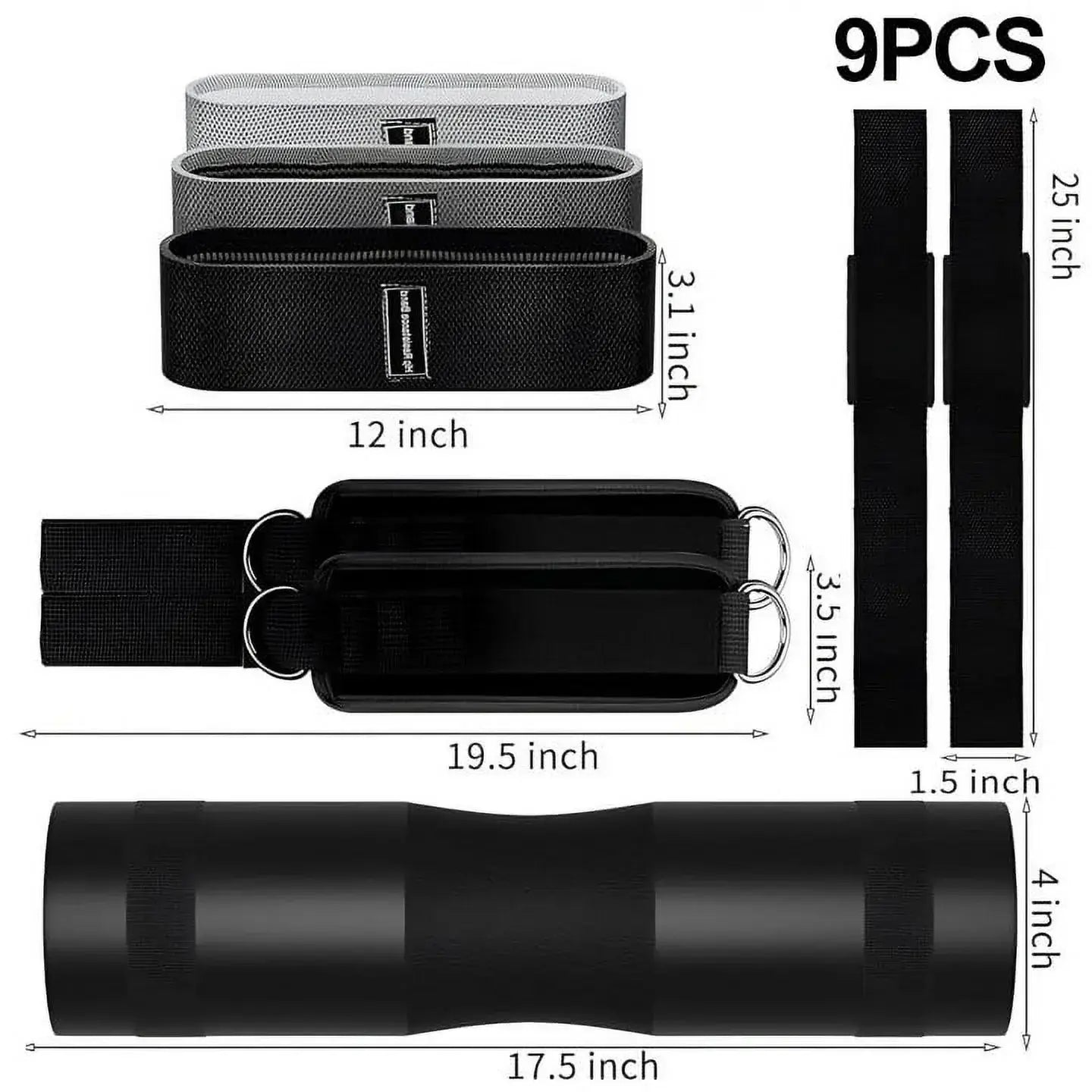 9-Piece Barbell Pad Set - Hip Thrust & Squat Pad with Resistance Bands