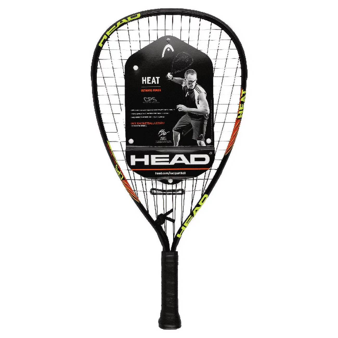 CPS Heat Racquetball Racquet, Pre-Strung, 107 Sq. In.  Size, 6.7 Ounces, Black/Yellow