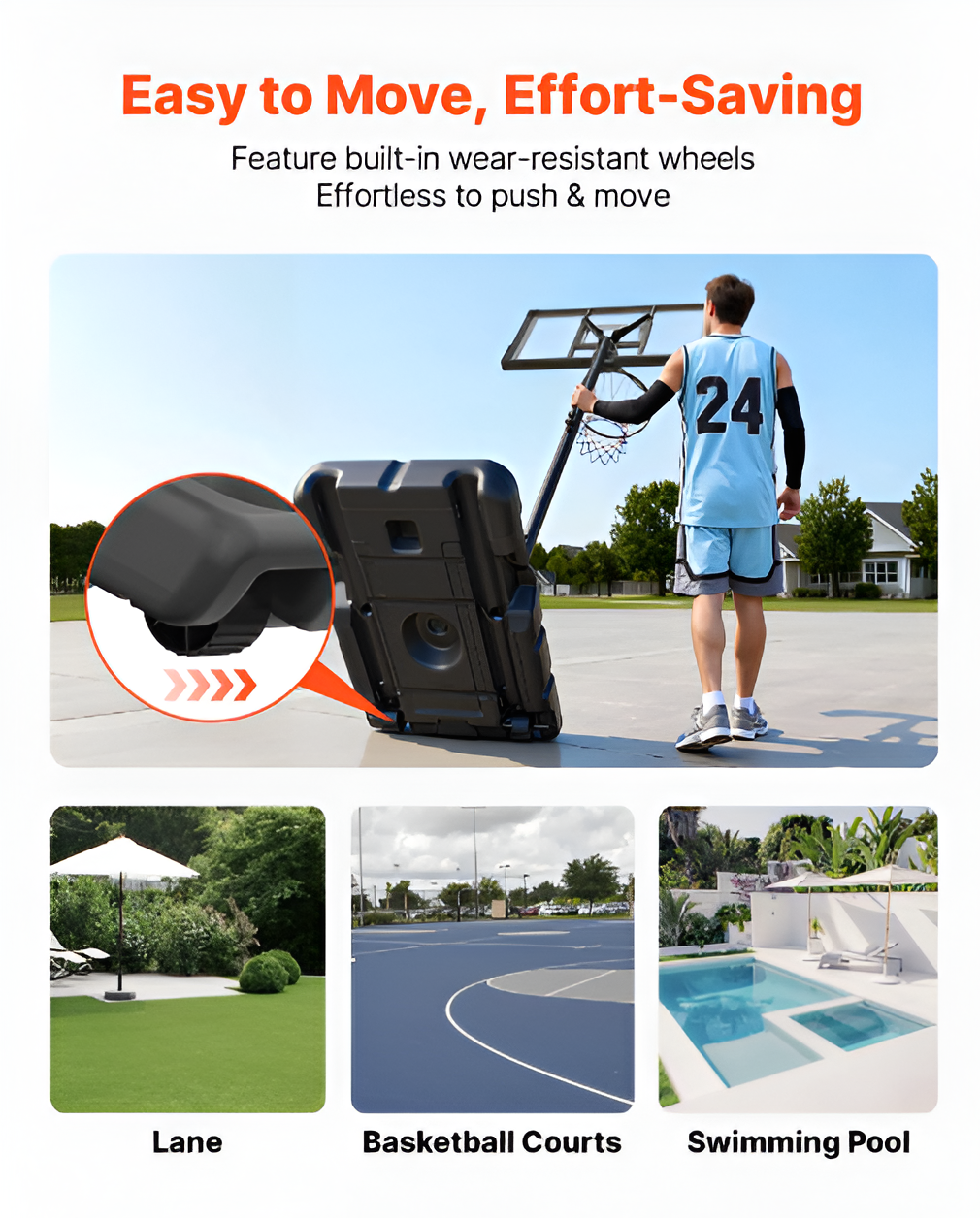 Adjustable Portable Basketball Hoop - 10 ft Height with 48" Backboard & Wheels