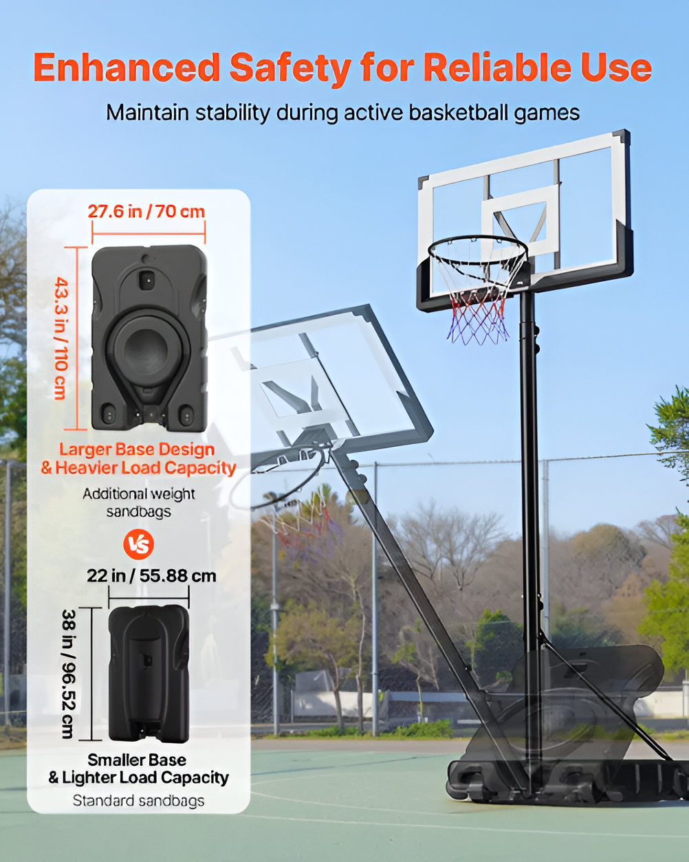 Adjustable Portable Basketball Hoop - 10 ft Height with 48" Backboard & Wheels