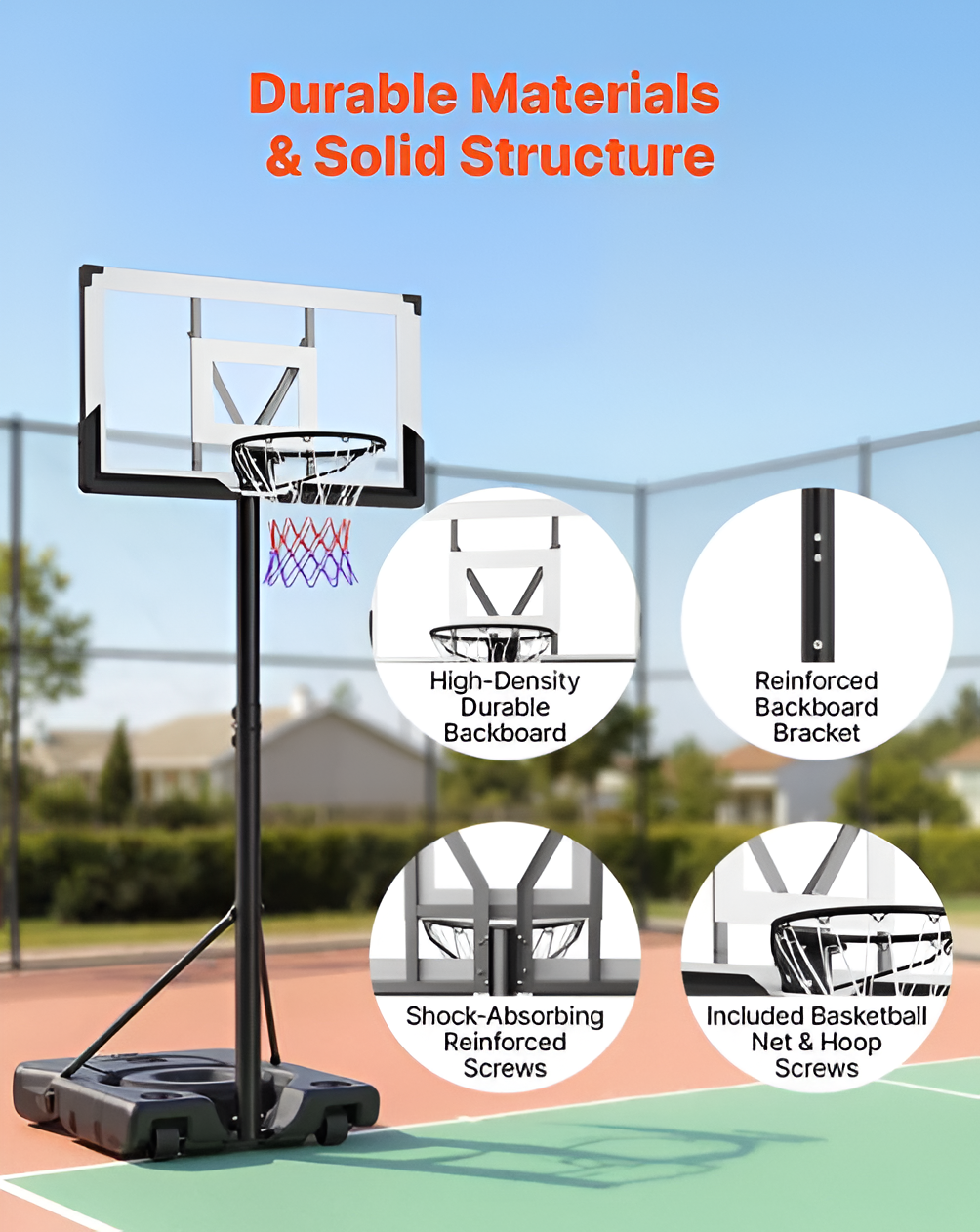 Adjustable Portable Basketball Hoop - 10 ft Height with 48" Backboard & Wheels
