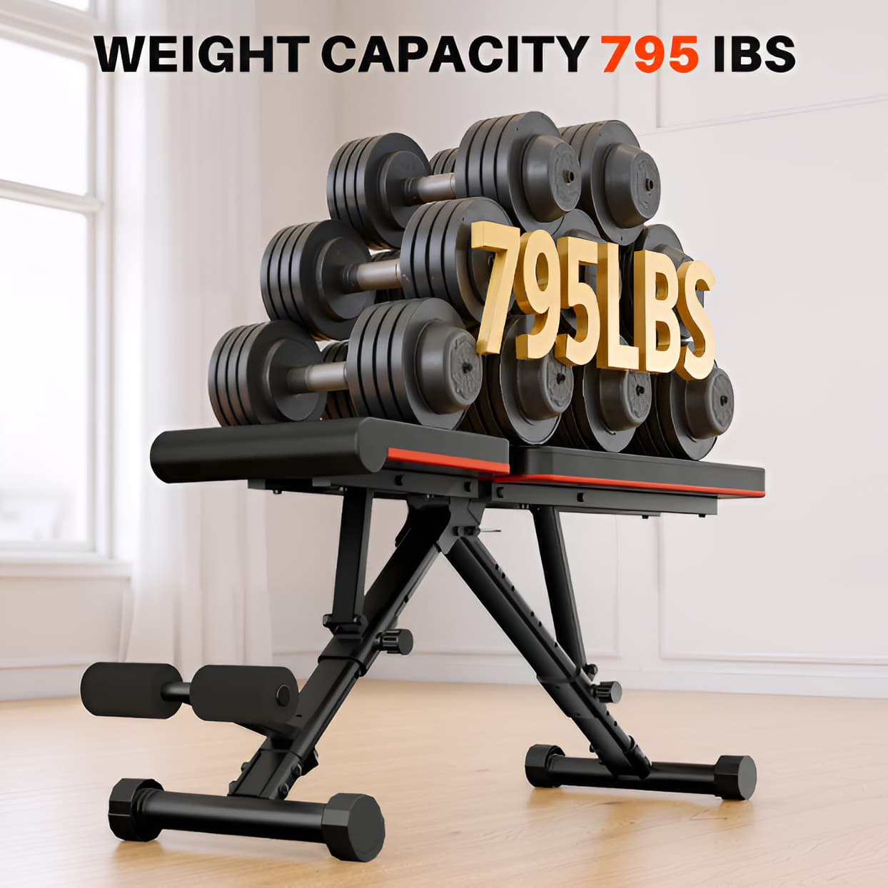 Adjustable Weight Bench - 9-Position Incline, Decline, Foldable, 795 lbs Capacity