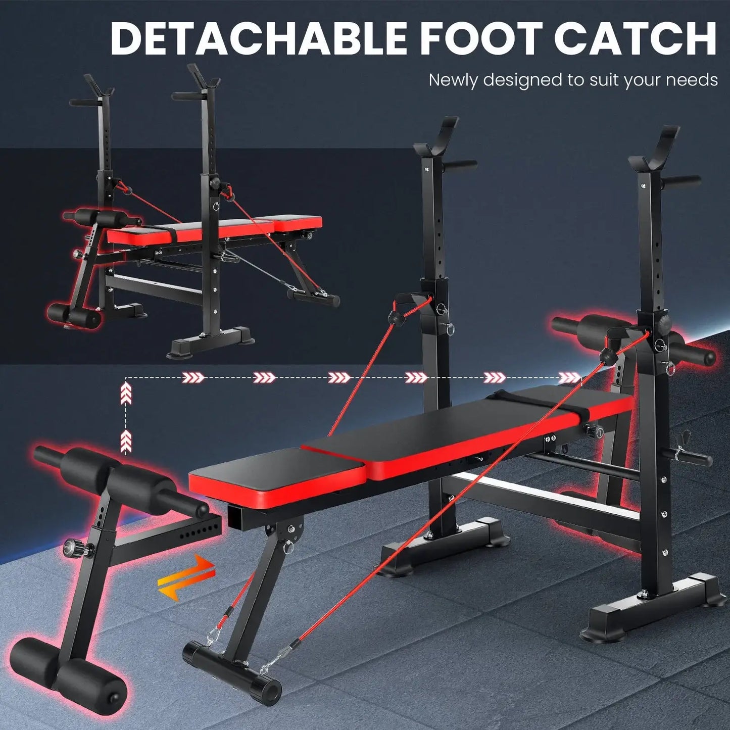 Adjustable Weight Bench with Barbell Rack and Resistance Bands