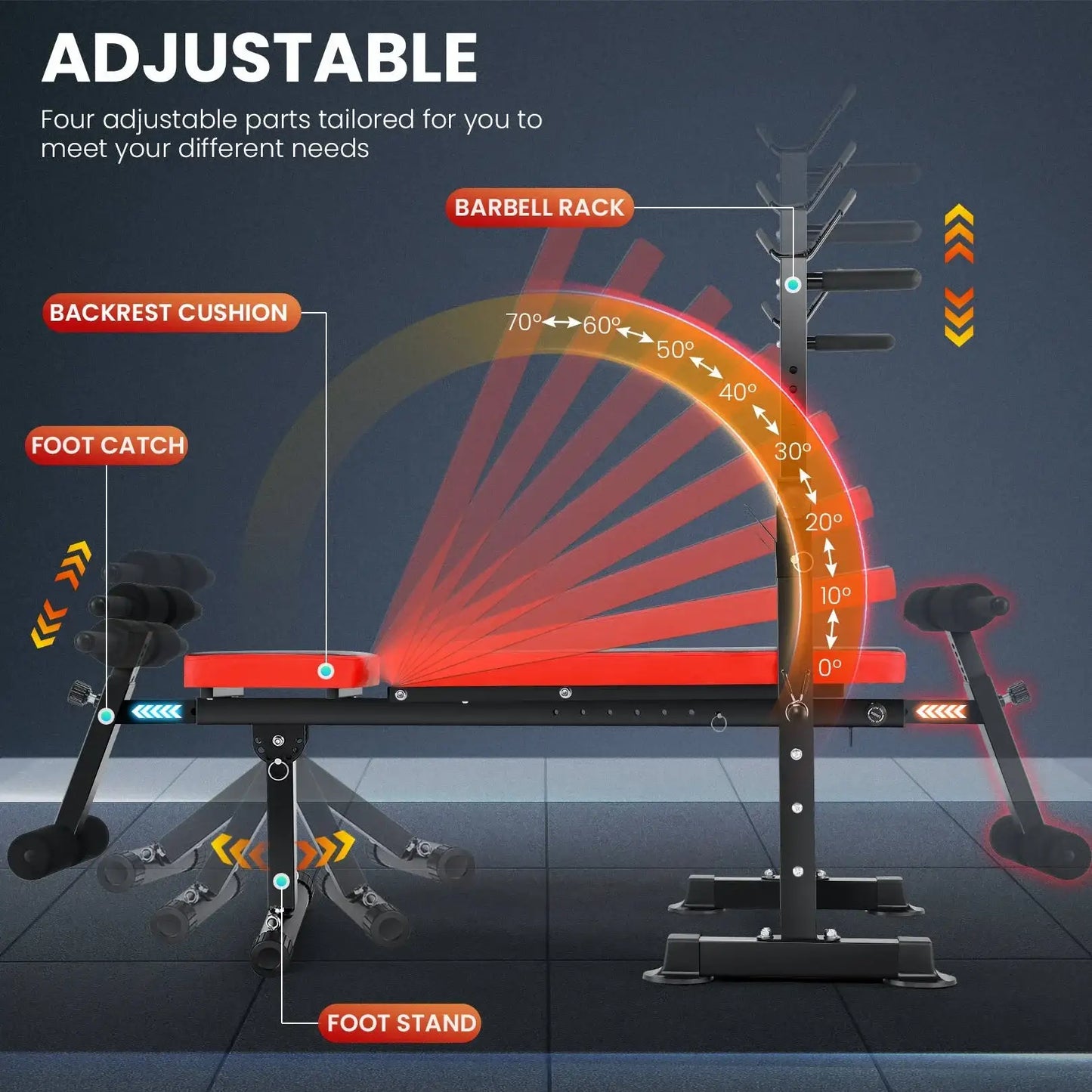 Adjustable Weight Bench with Barbell Rack and Resistance Bands