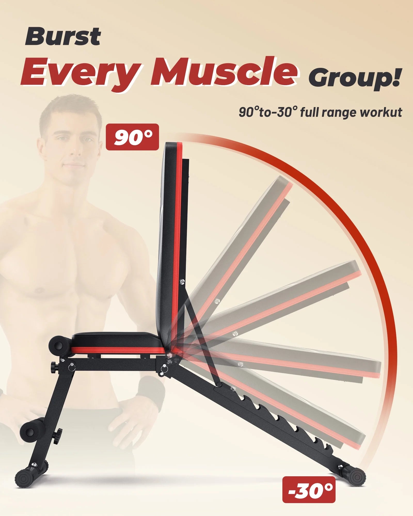 Adjustable Folding Weight Bench for Home Gym, Includes Resistance Bands